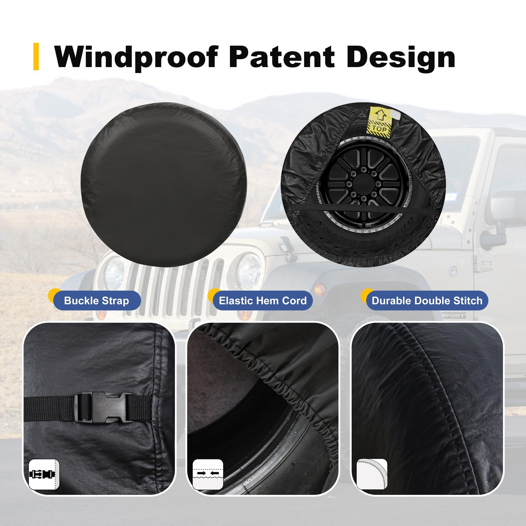 Explore Land 20-21.75 Inch Spare Tire Cover Fit Trailer, Rv, Suv, Truck, Tough Tire Wheel Soft Cover, Black