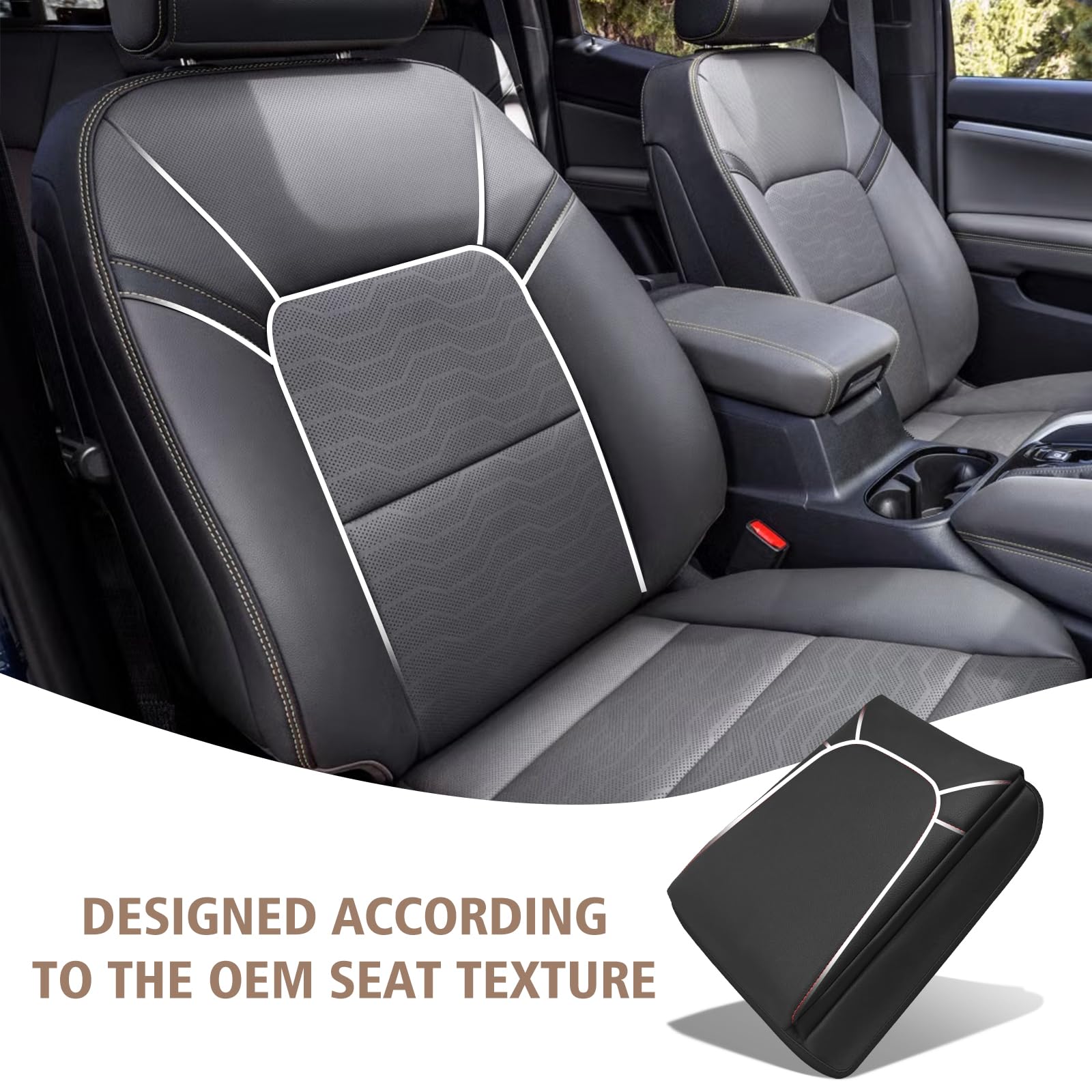 Muslogy Center Console Armrest Cover for Chevrolet Colorado/GMC Canyon 2023-2026, Extra Thick Red Stitching, Model MUS-ACEXTRA-4