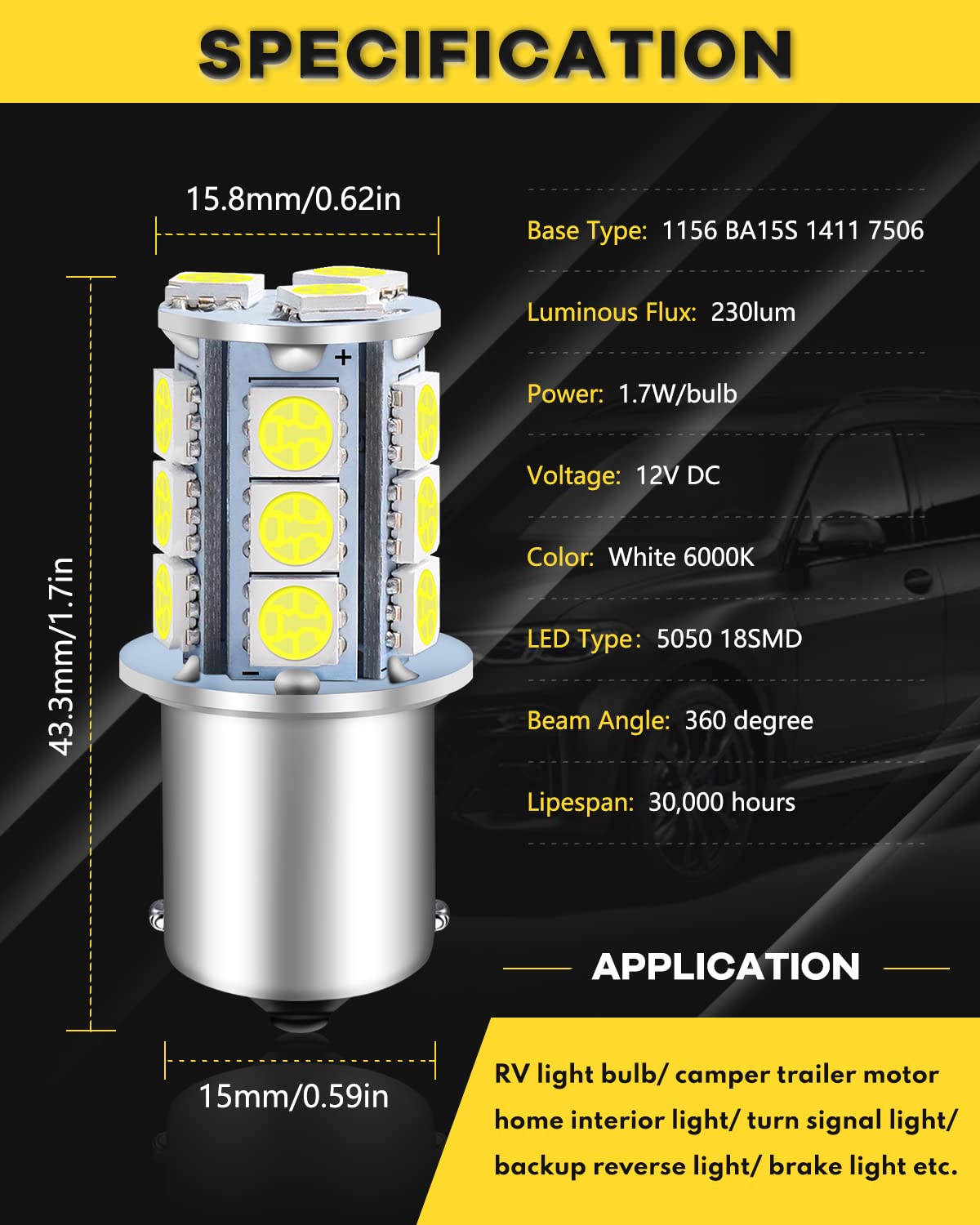 Qoope 1156 Led Bulb White 1141 Led Bulbs Rv Light Interior Bulbs 7506 1003 1073 Ba15S Led Bulb 18Smd 5050 Replacement For 12V Ca
