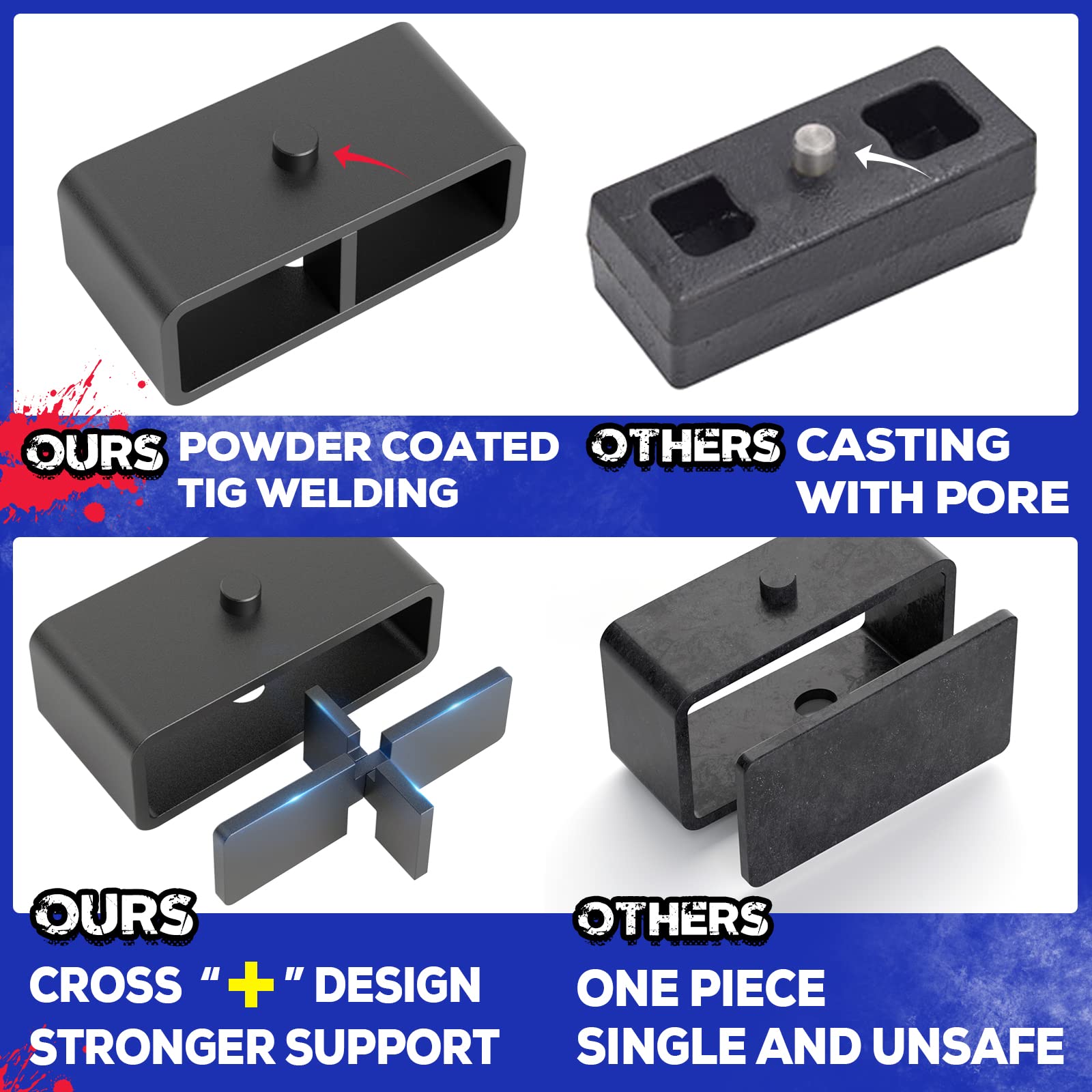 KSP PERFORMANCE 2" Lift Block for Chevy Silverado & GMC Sierra 1500HD 2500HD 3500HD, Alloy Steel, Black, Rear Leveling Kit