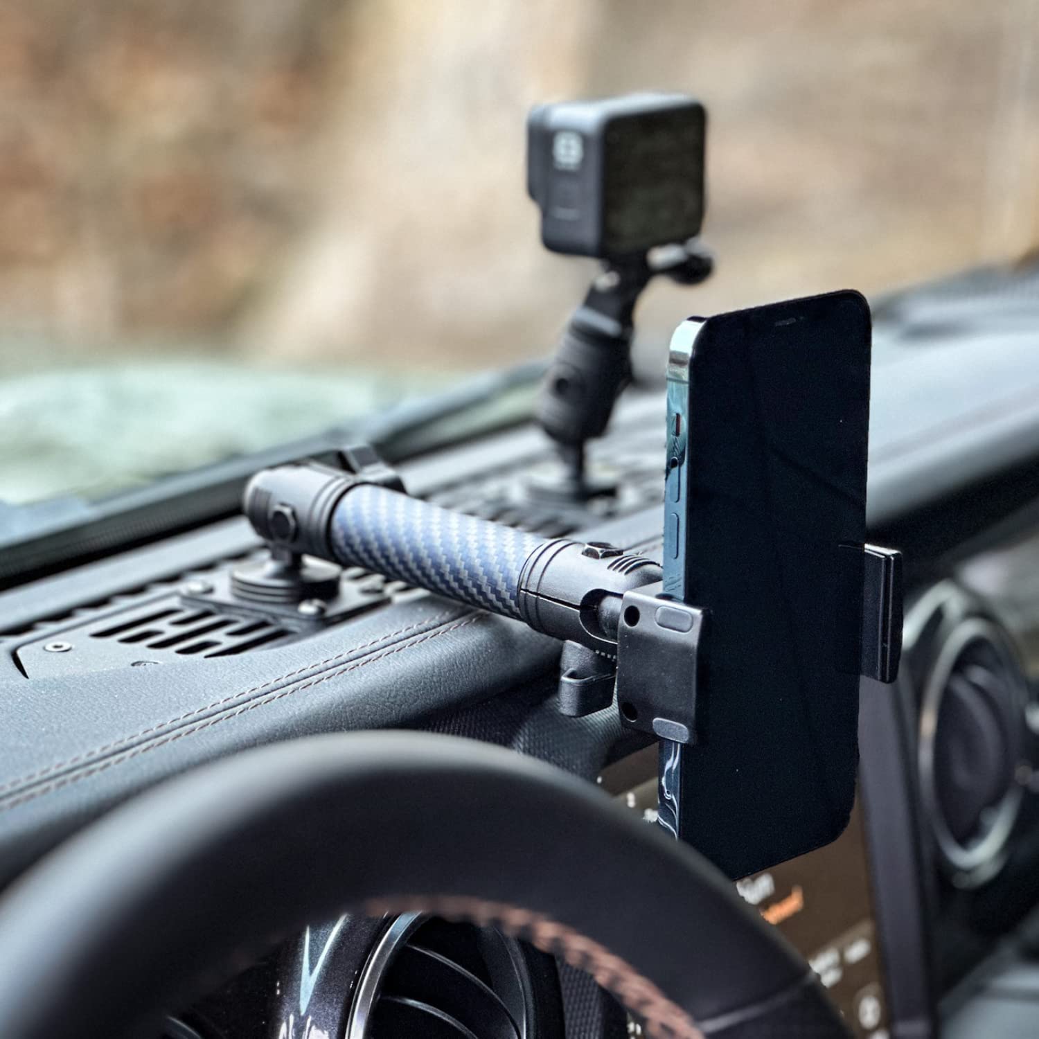 Bulletpoint RubiGrid Dash Mount Platform Phone Holder for 2018-2023 Wrangler JL & Gladiator, Black, Carbon Fiber, Multi-Device Compatible