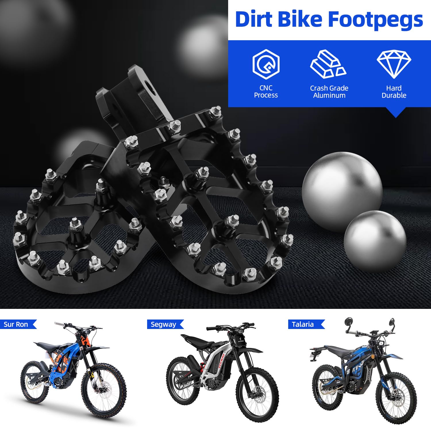 CHANGCHENG Dirt Bike Foot Pegs CNC Aluminum Black for Sur Ron Light Bee S/X, Segway X260/X160, Talaria MX3/MX4