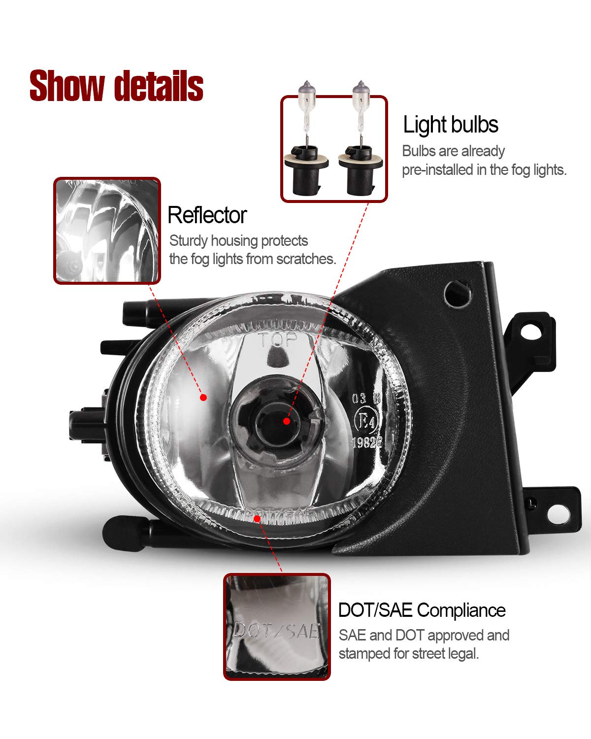 Autowiki Fog Lights For 2001-2003 Bmw 5 Series E39 (W/O M-Technik Sport Pkg) Oem Replacement Fog Lamps 2Pcs With Clear Lens