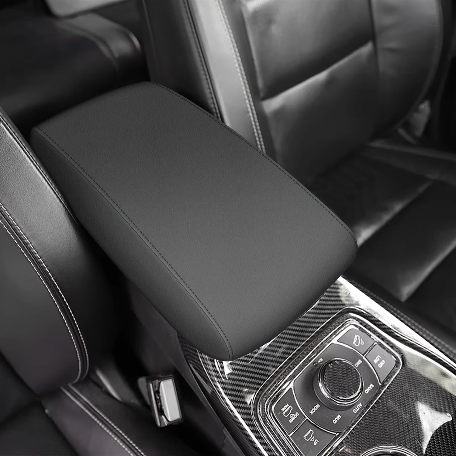 Aomsazto Black Leather Armrest Covers For Grand Cherokee 2011-2021 Jeep Console Cushion For Grand Cherokee(Not For 2022