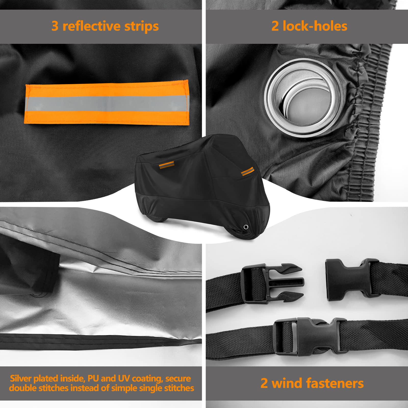 Romgtnn Universal Motorcycle Cover Waterproof Outdoor Storage All Weather Rain Snow Sun Winter All Season Durable With Lockholes Black Oxford 108 Extra Large Harley Davidson Heavy Duty Touring Cover