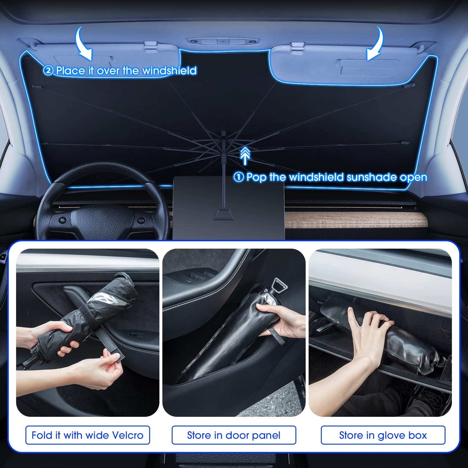 Helloleiboo ??????5 ?????????????? Foldable Car Windshield Sun Shade Umbrella,360 Rotating Sunshade For Car Windshield Front Win