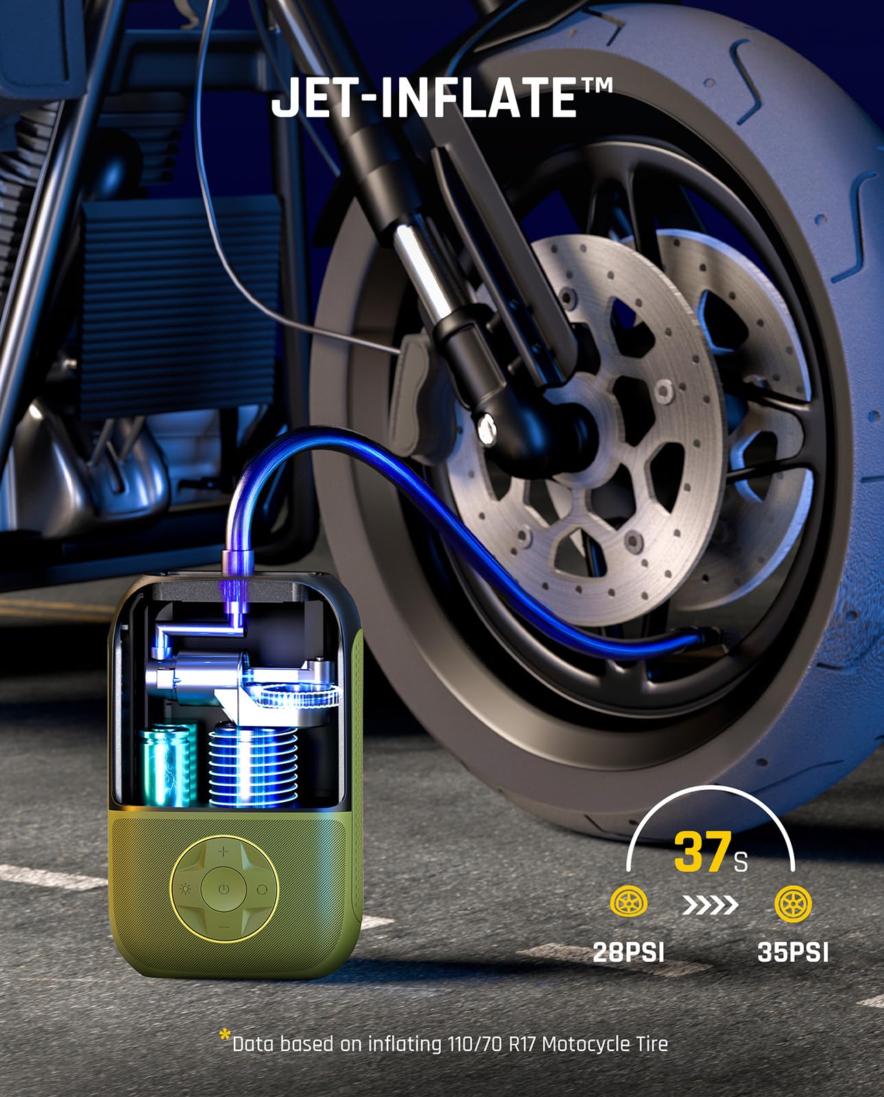 Fanttik X8 Portable Tire Inflator, Lightweight For Motorcycle Tire, Cordless Air Compressor Pump, Rechargeable Battery, 150Psi W