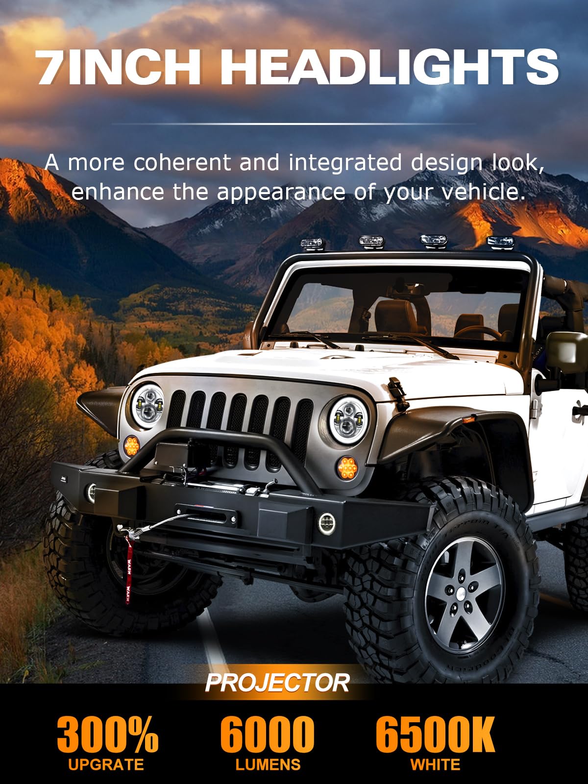 Uni-Shine 2Pcs 7 Inch Led Headlight Round Dot Approved H6024 Led Headlight Drl Turn Signal Compatible With Jeep Wrangler Jk Tj C