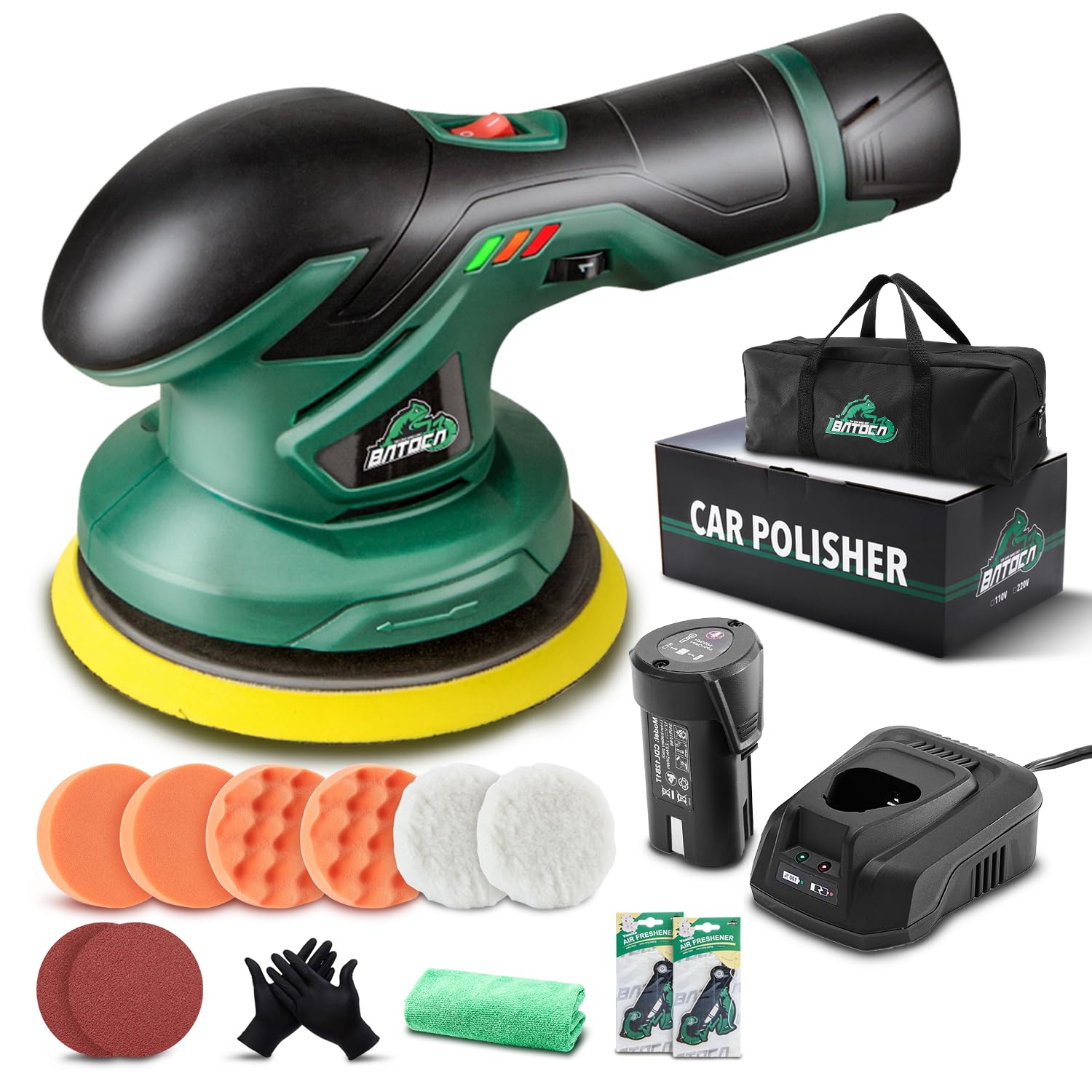 BATOCA - Cordless Car Buffer Polisher - 1pcs 2.0Ah 12V Lithium-ion Rechargeable Battery Powered Brushless Polisher with 6 Variab