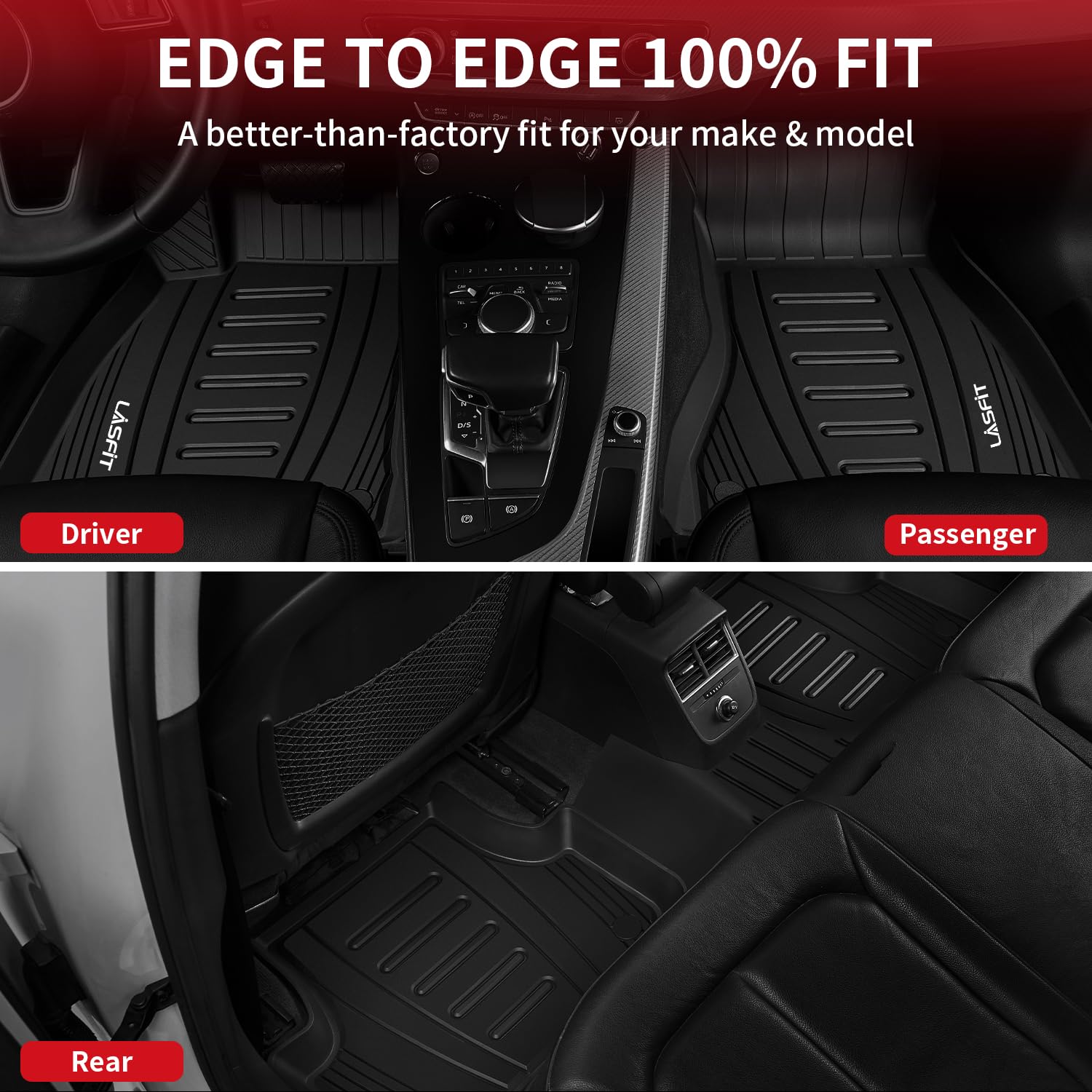 Lasfit Floor Mats Custom Fit for Audi Q5 SQ5 2018-2024 2025, All-Weather Protection TPE 1st & 2nd Row Car Liners for Audi Accses