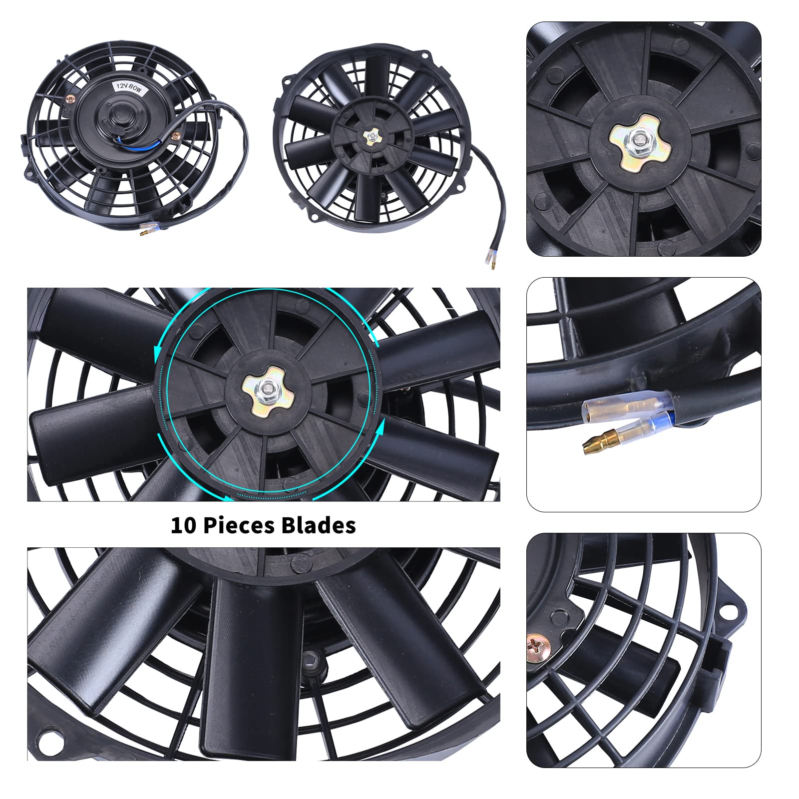 Fgjqefg 12 Inch Universal Slim Fan Push Pull Electric Radiator 12V 80W High Performance Cooling Fan Mount Kit Red 2 Pcs