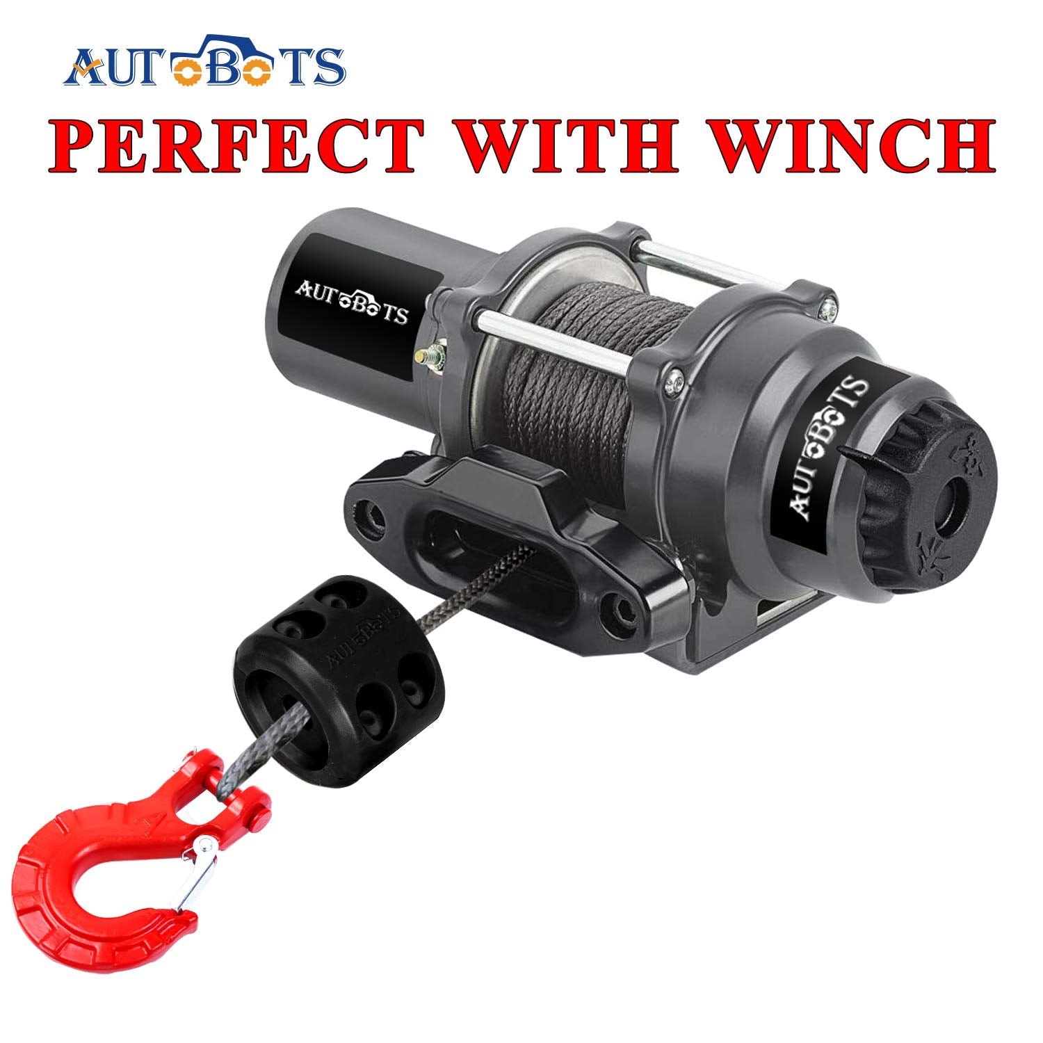 Autobots Upgrade Heavy Duty Winch Hook Forged Steel 3/8' Grade 70 Safety Latch Winch Cable Hook Stopper & Clevis Slip Winch Hook Sets, Max 35,000 Lbs,Red