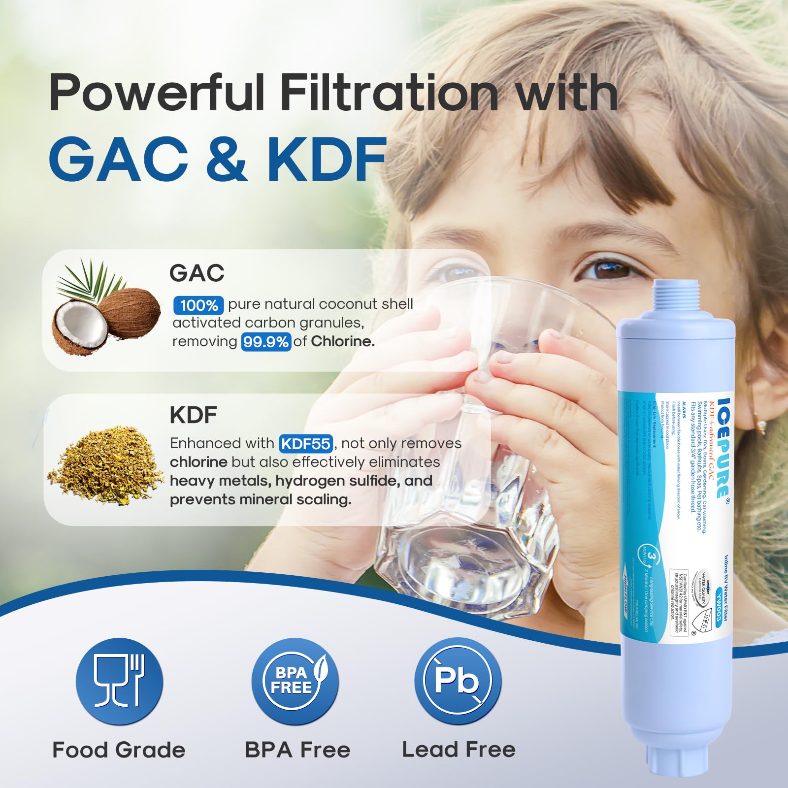 Icepure Inline Water Filter For Hose On Rv Garden Pool Camper Marine Boat For Drinking, Car Washing, Gardening, Planting, Spa, R