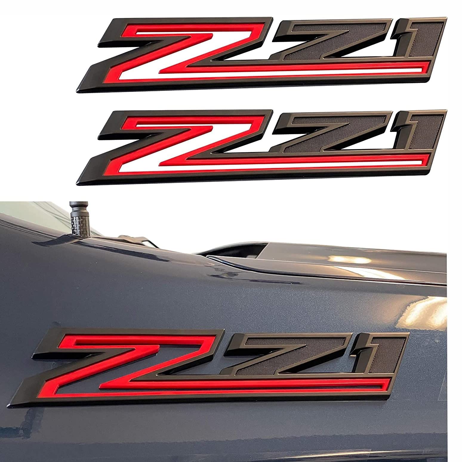 Yoaoo Side Decals Emblems & Grille Z71 Badges Set of 3, Black Red, Compatible with Silverado Z71, Model CS202-3G-210Z71BKRE