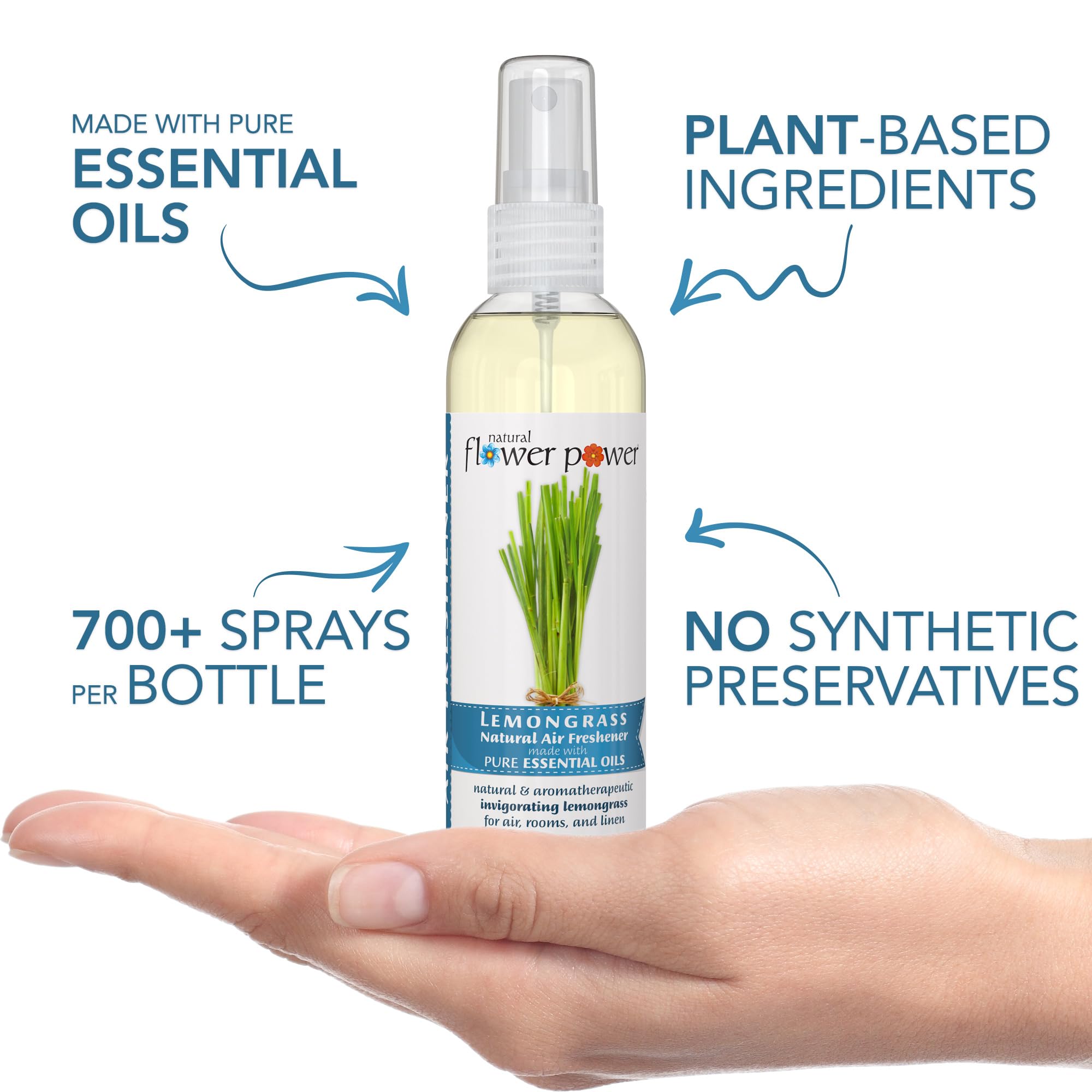 Natural Flower Power Air Freshener Spray - Odor Eliminator With Essential Oils For The Home, Car & Fabric - Cruelty Free & Vegan