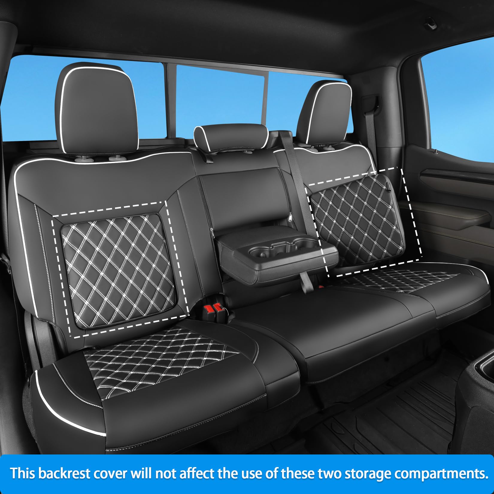 TANDI Faux Leather Seat Covers for Chevy Silverado & GMC Sierra 2019-2025, Full Set SG-A, Black with White Trim