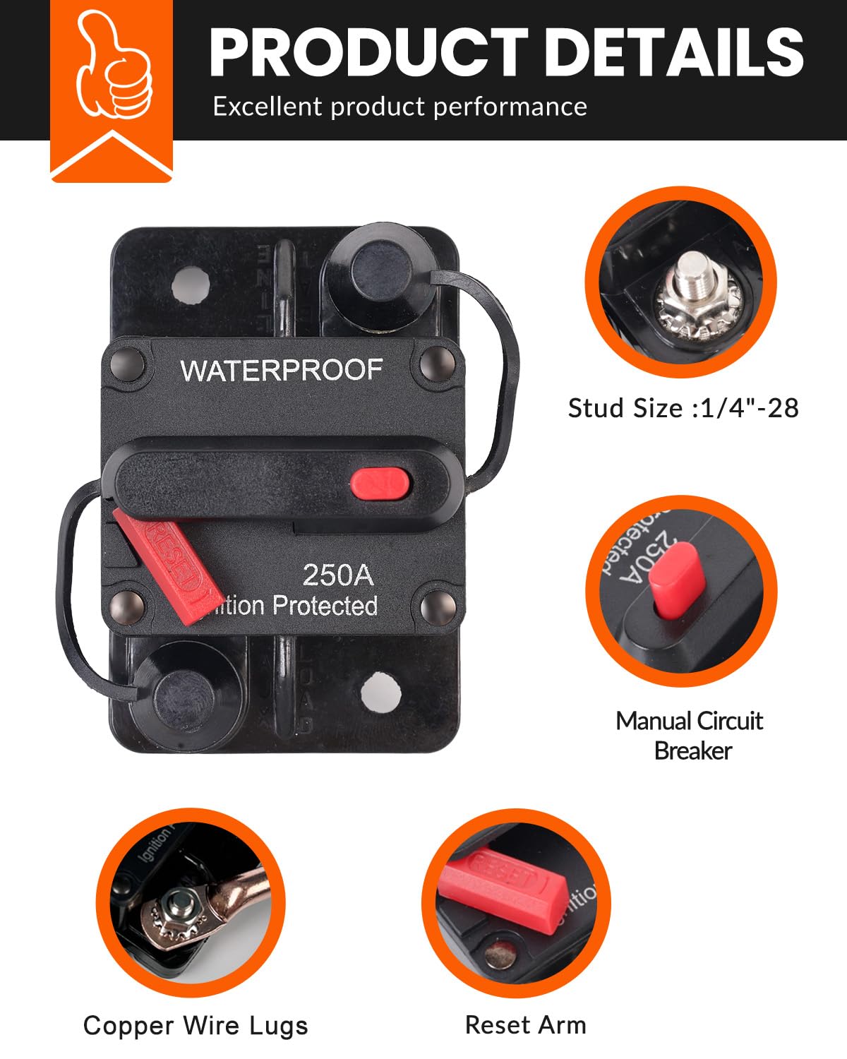 Bulvack 50 Amp Car Circuit Breaker With Manual Reset, Waterproof Fuse Holder For Trolling Motor, Marine, And Automotive Applicat