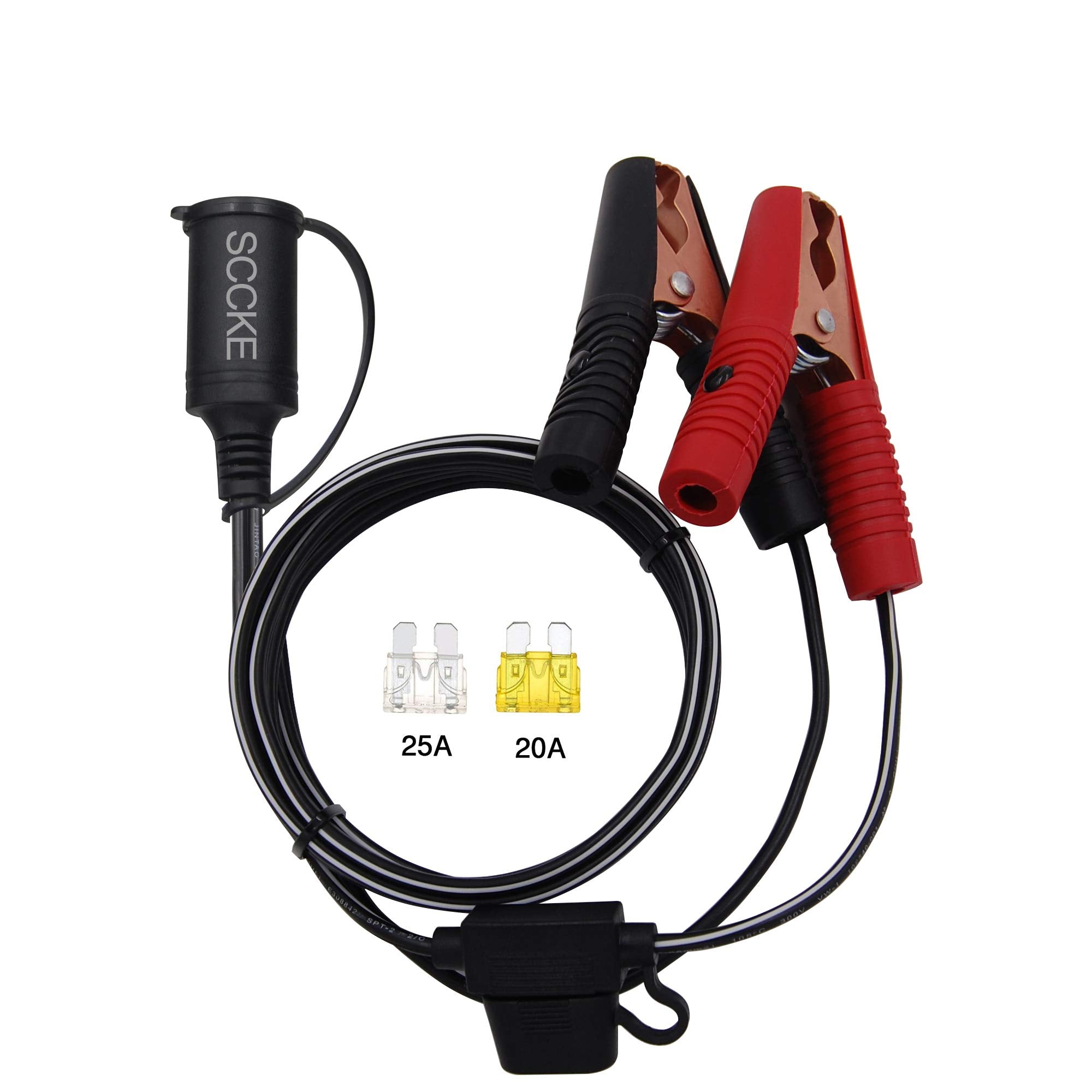 SCCKE 3FT/0.92m 14AWG 20A 12V 24V Female Car Cigarette Lighter Socket to Battery Alligator Crocodile Clips Connector, Car Batter