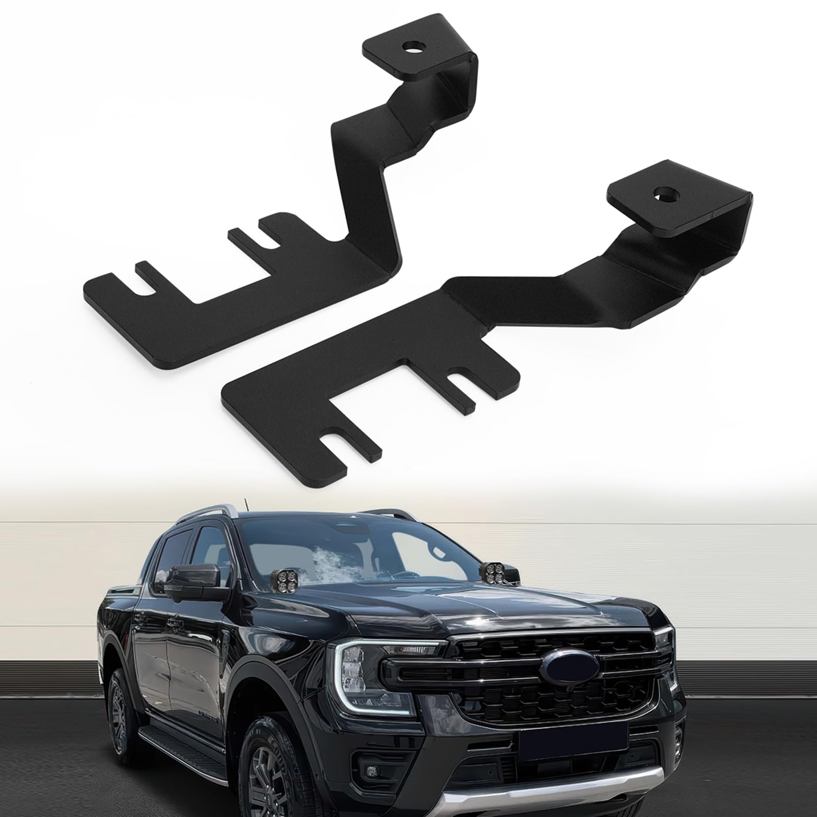 JERBOR Ditch Light Mounting Brackets Kit, Upper Hood Hinge Ditch Side Pillar Led Light Pod Mount Bracket for Ford Ranger 2023-20