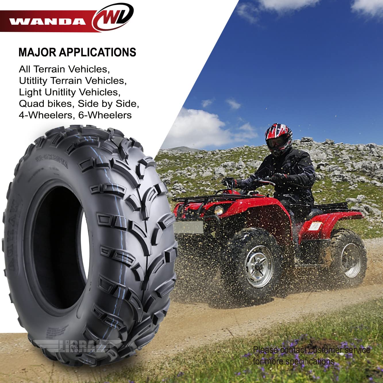 Wanda Atv/Utv Tires 25X8-12 25X8X12 6-Ply Light Mud Tires, Set 2-10243