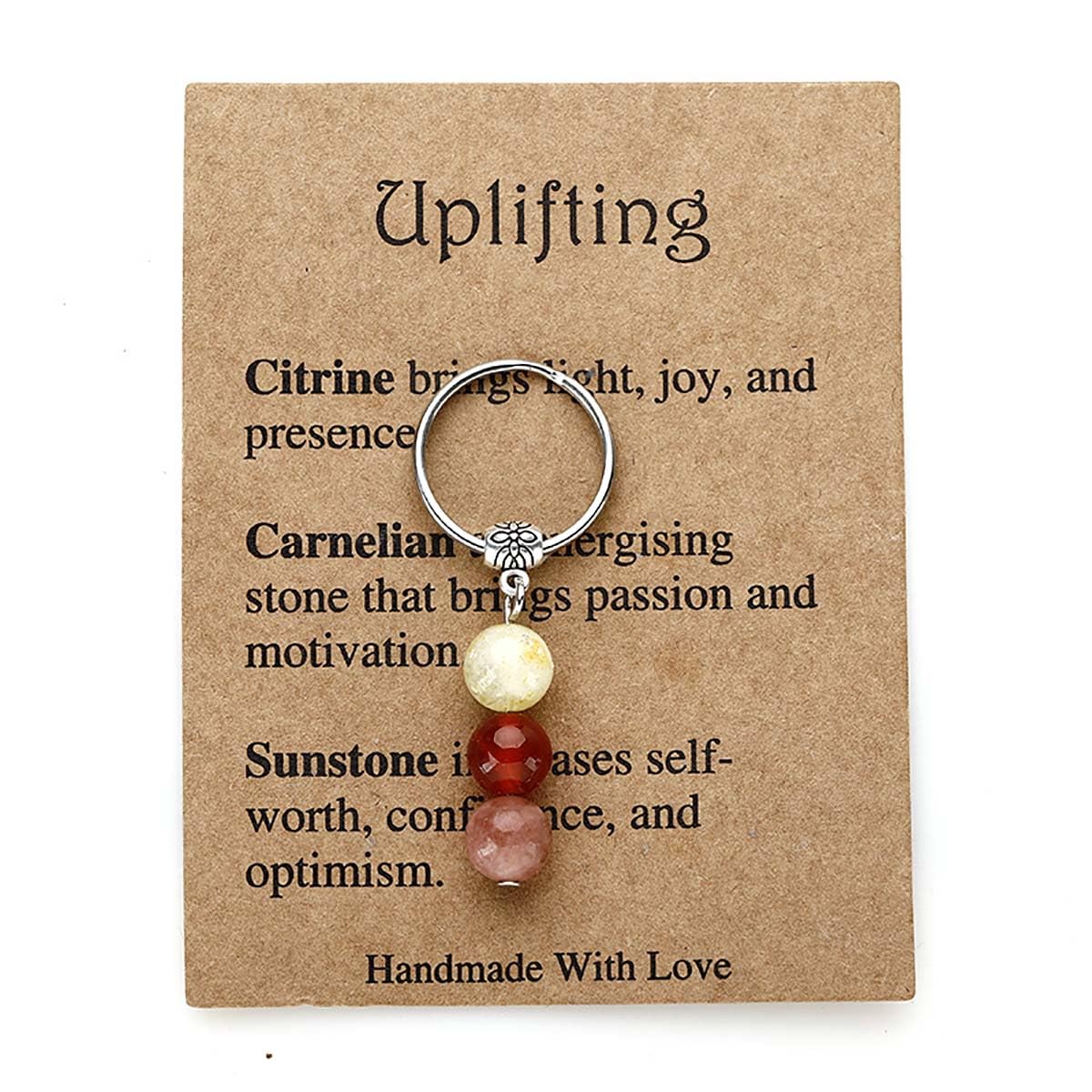 oasymala Crystal Keychain for Men & Women - Natural Stone Beads, Stainless Steel, Thoughtful Gift with Symbolic Meaning (Uplifti