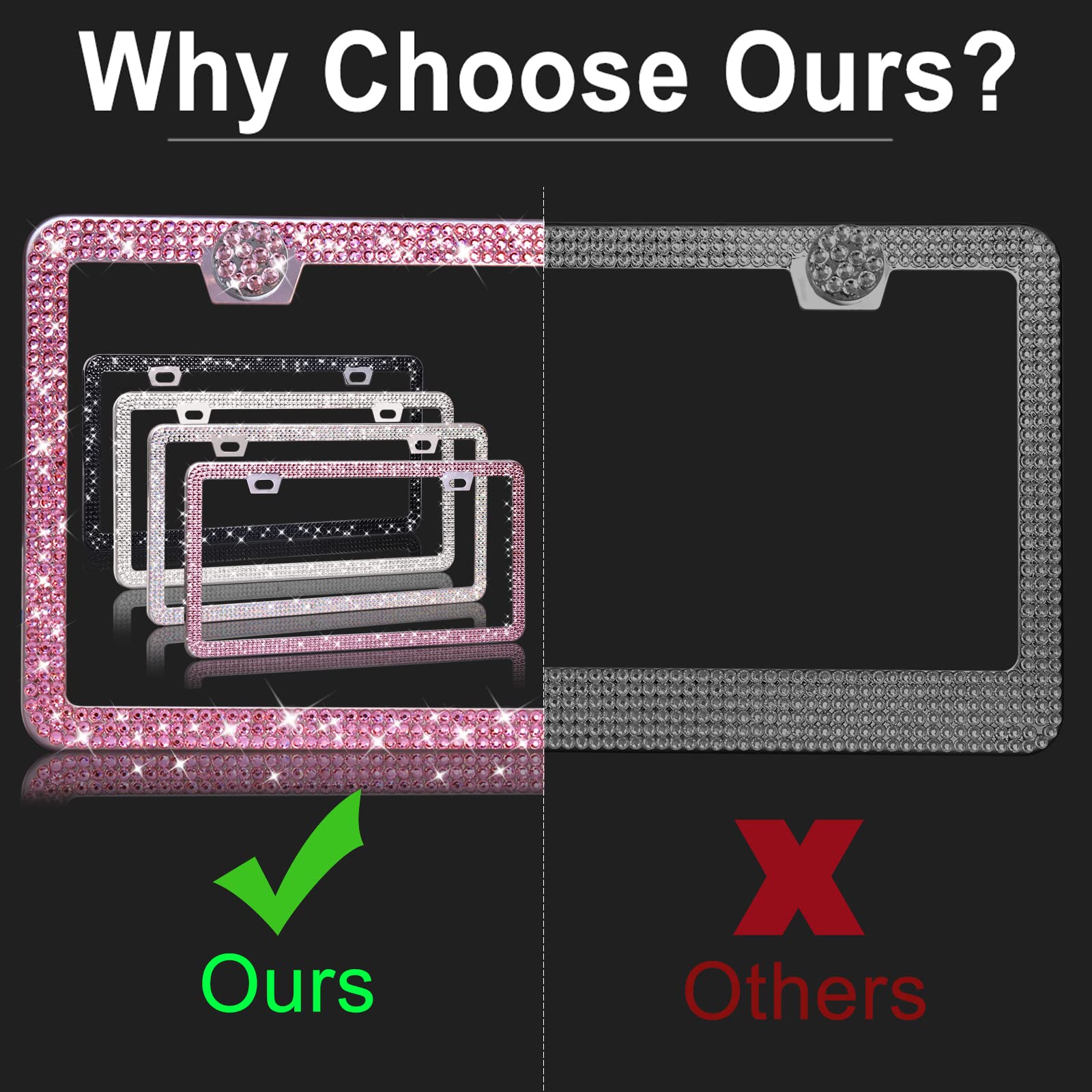 Wedamer Pink License Plate Frame Bling License Plate Frames For Women Sparkly Rhinestone License Plate Frame Diamond Bedazzled G