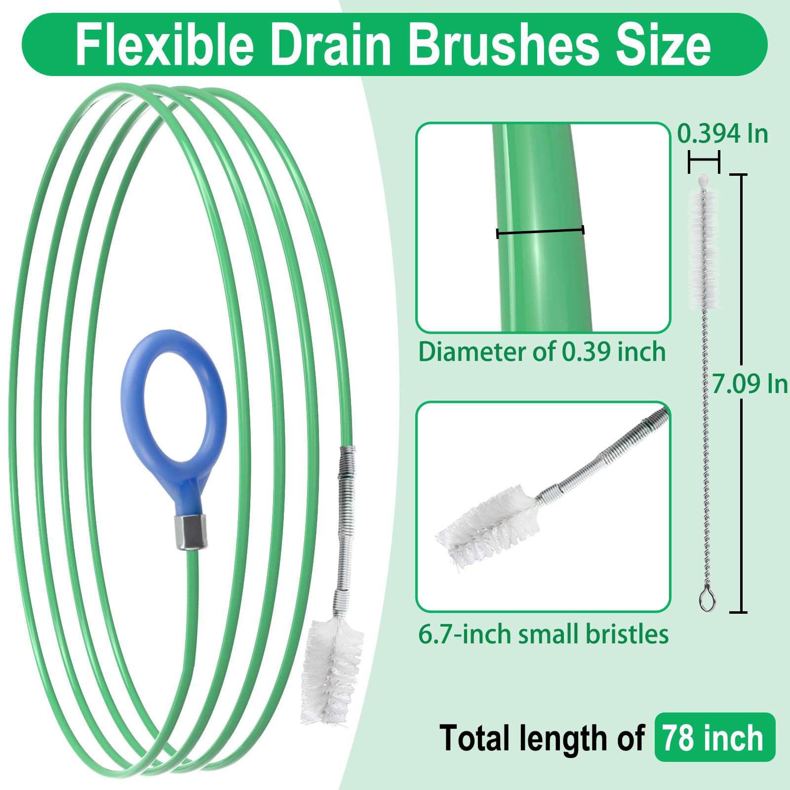 Ecocstm Auto Sunroof Drain Cleaning Tool, 78 Inch Flexible Tube Cleaning Brush, Flexible Drain Brush Extra Long Pipe Cleaners Fo