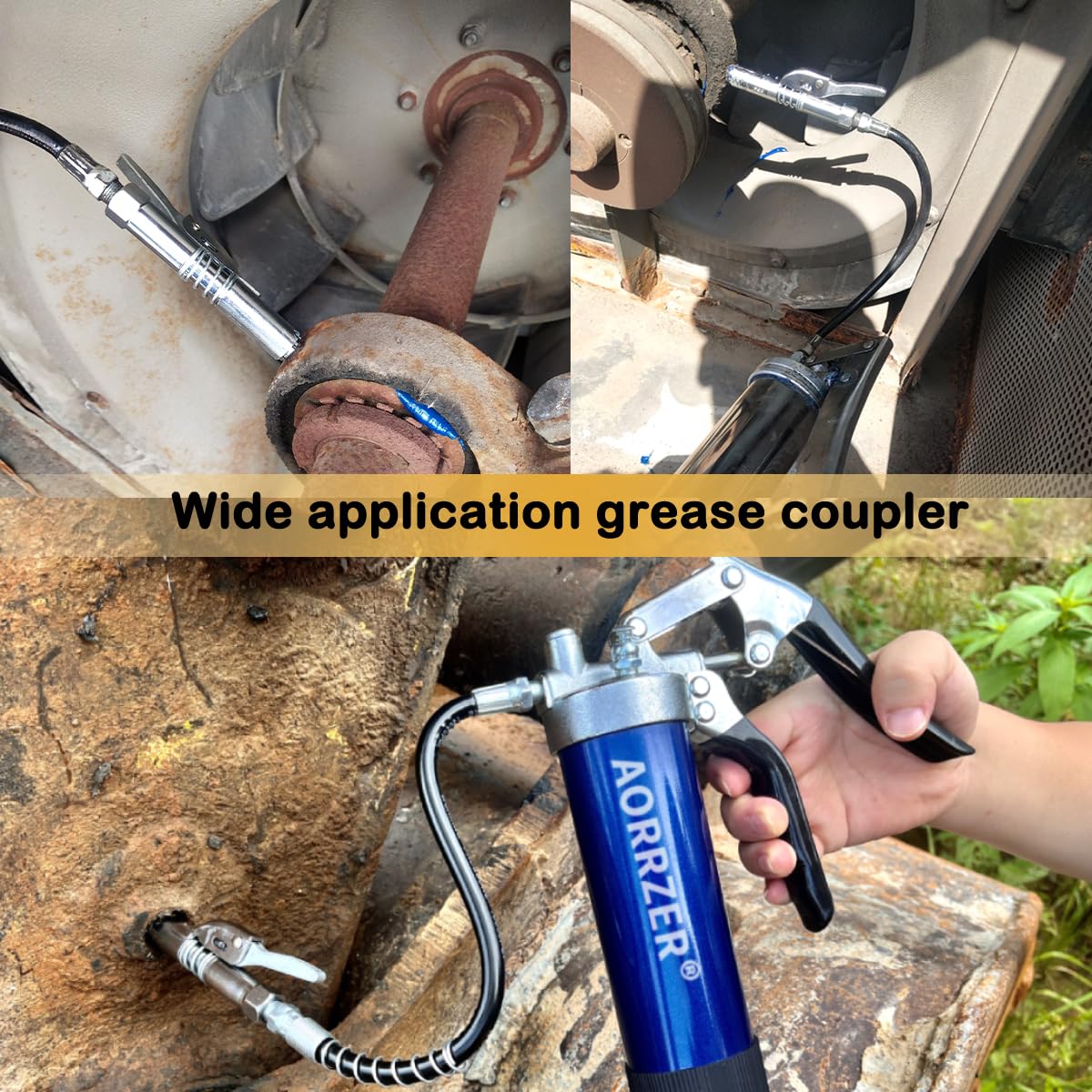 Aorrzer Grease Gun Coupler, Strong Lock On Greases Gun Couplers, 12000 Psi Quick Release Grease Coupler With 12 Spring Flex Hose, Compatible With All Grease Guns 1/8 Npt Grease Gun Fitting(1 Pcs)