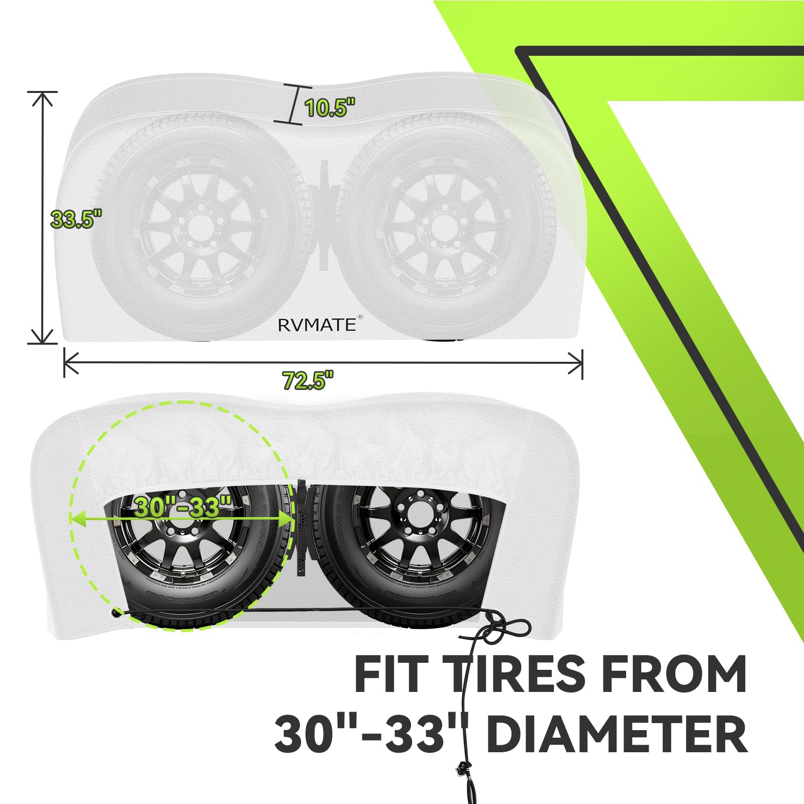 Rvmate Rv Tire Covers, Dual Axle Wheel Cover (2 Pack) Fits 30''-33'' Diameter Tires, Waterproof Anti-Uv White Dual Tire Covers R