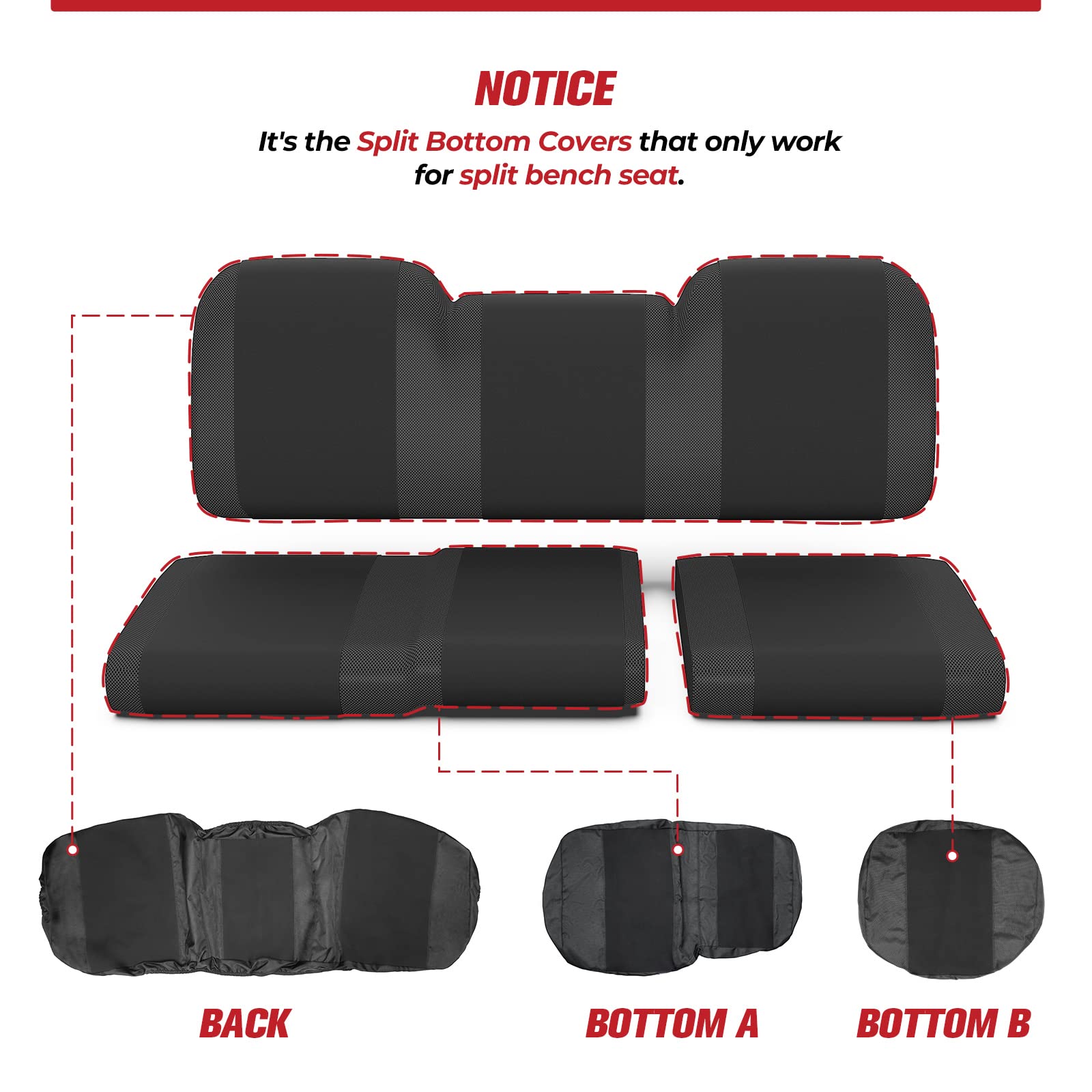 kemimoto UTV Seat Cover Set for Polaris Ranger XP 1000/1000 2018-2023, 1680D Oxford Fabric, Classic Black, Model B0109-00801