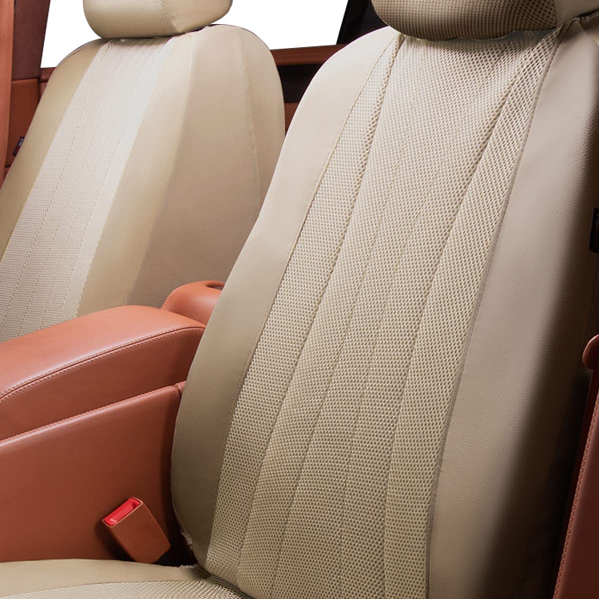 Flying Banner car seat Covers Set airmesh Breathable Fashion Easy Bench Split Protectors Sport Fashion (Beige & Beige, Full Set