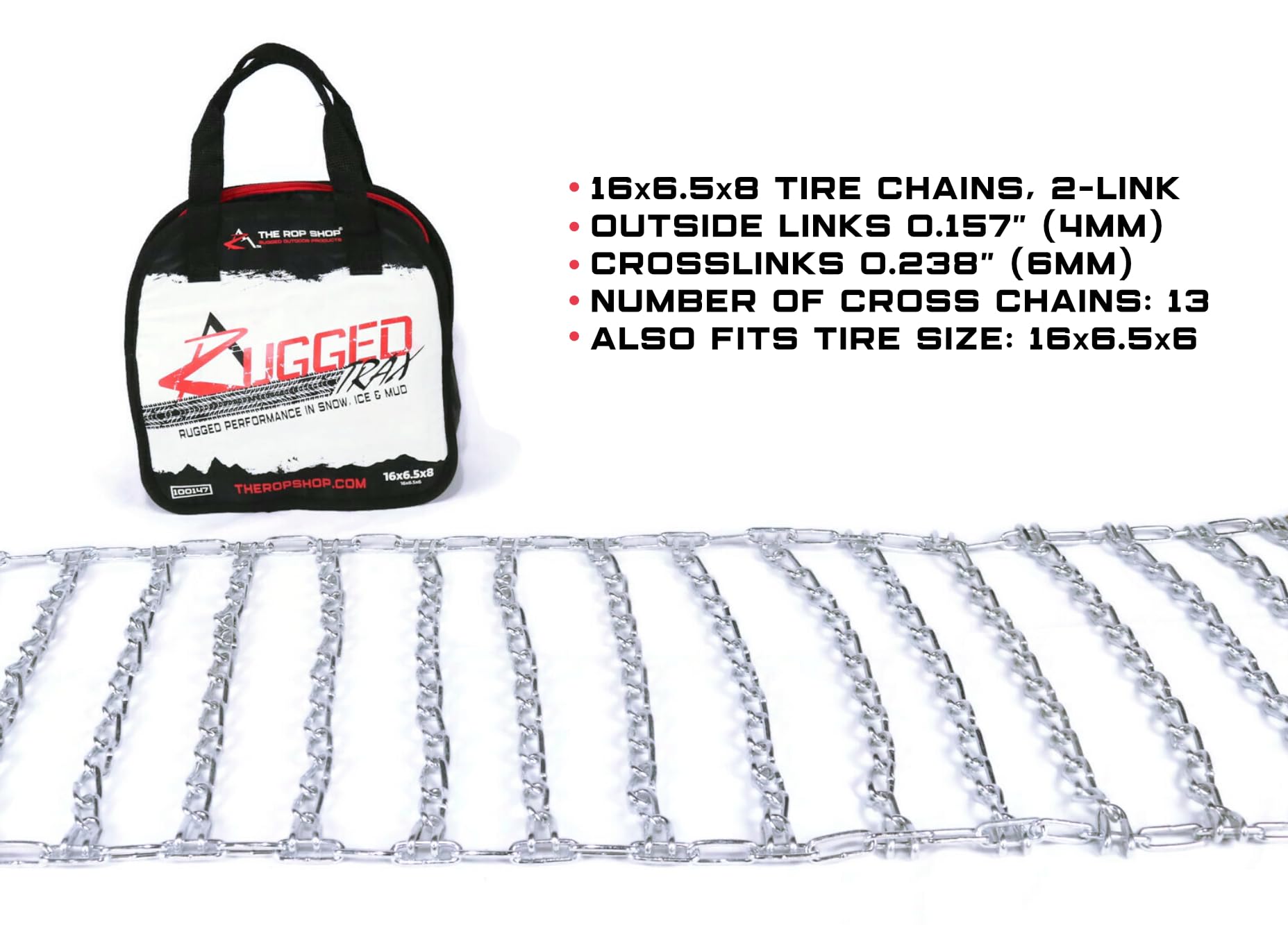 The Rop Shop | Pair Of 2 Link Tire Chains 16X6.5X6 For Snow Blowers, Lawn & Garden Tractors, Mowers & Riders, Utv, Atv, 4-Wheelers, Utility Vehicles