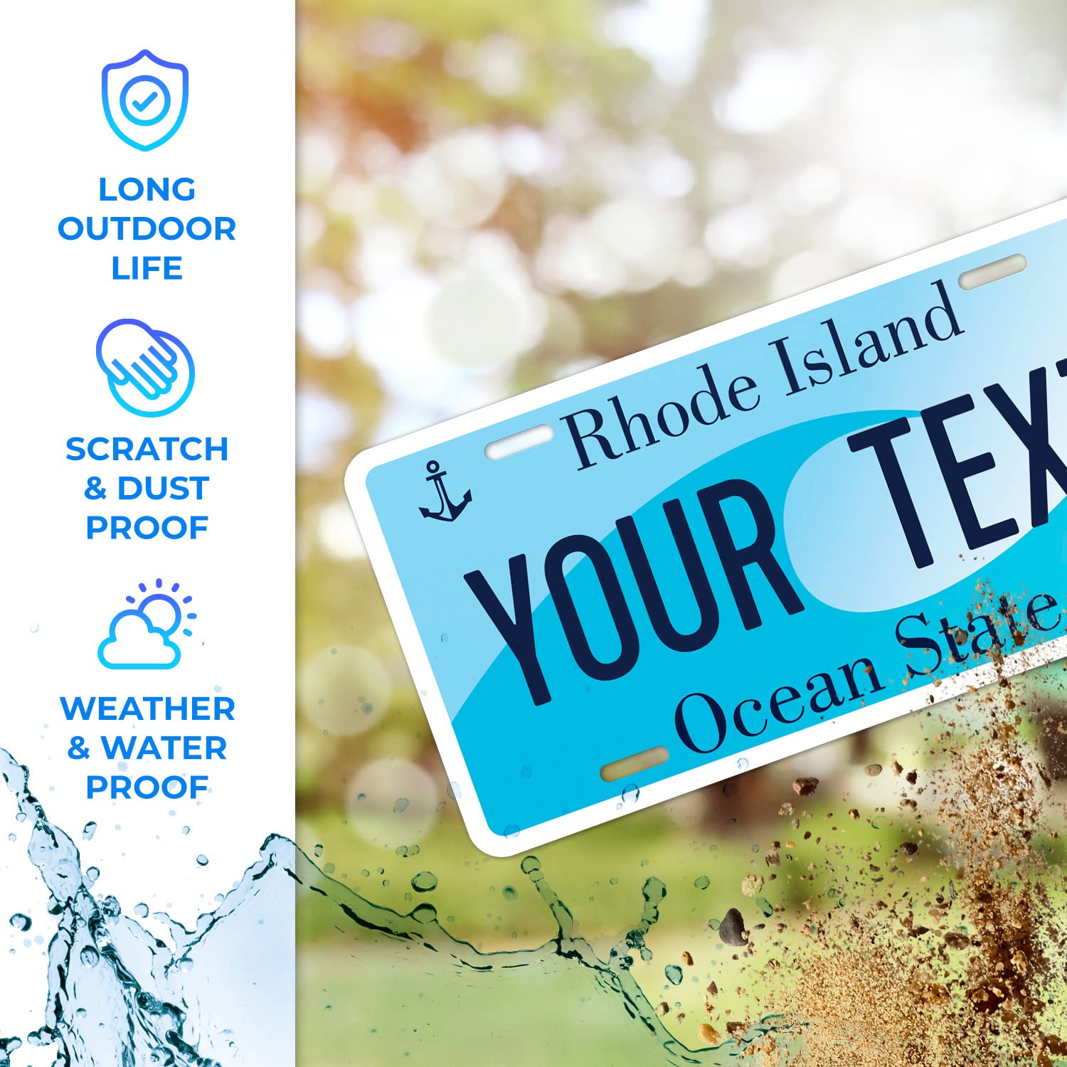 Sigo Signs Custom Rhode Island Mini License Plate, 3x6 Inches, Rust-Free Aluminum, Personalized Front Car Sign