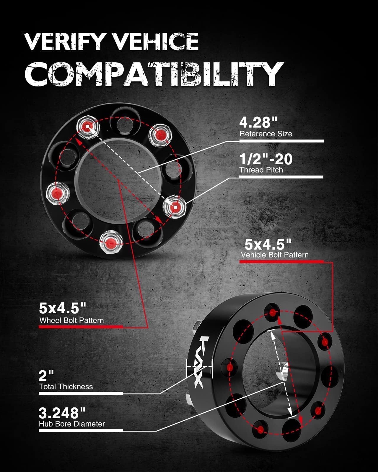 Kax 5X4.5 Wheel Spacers,Forged 2 Inch 5 Lug Centric Wheel Spacer With 1/2'' X20 Studs 82.5Mm Hub Bore,Fit For Ranger,Mustang,Exp
