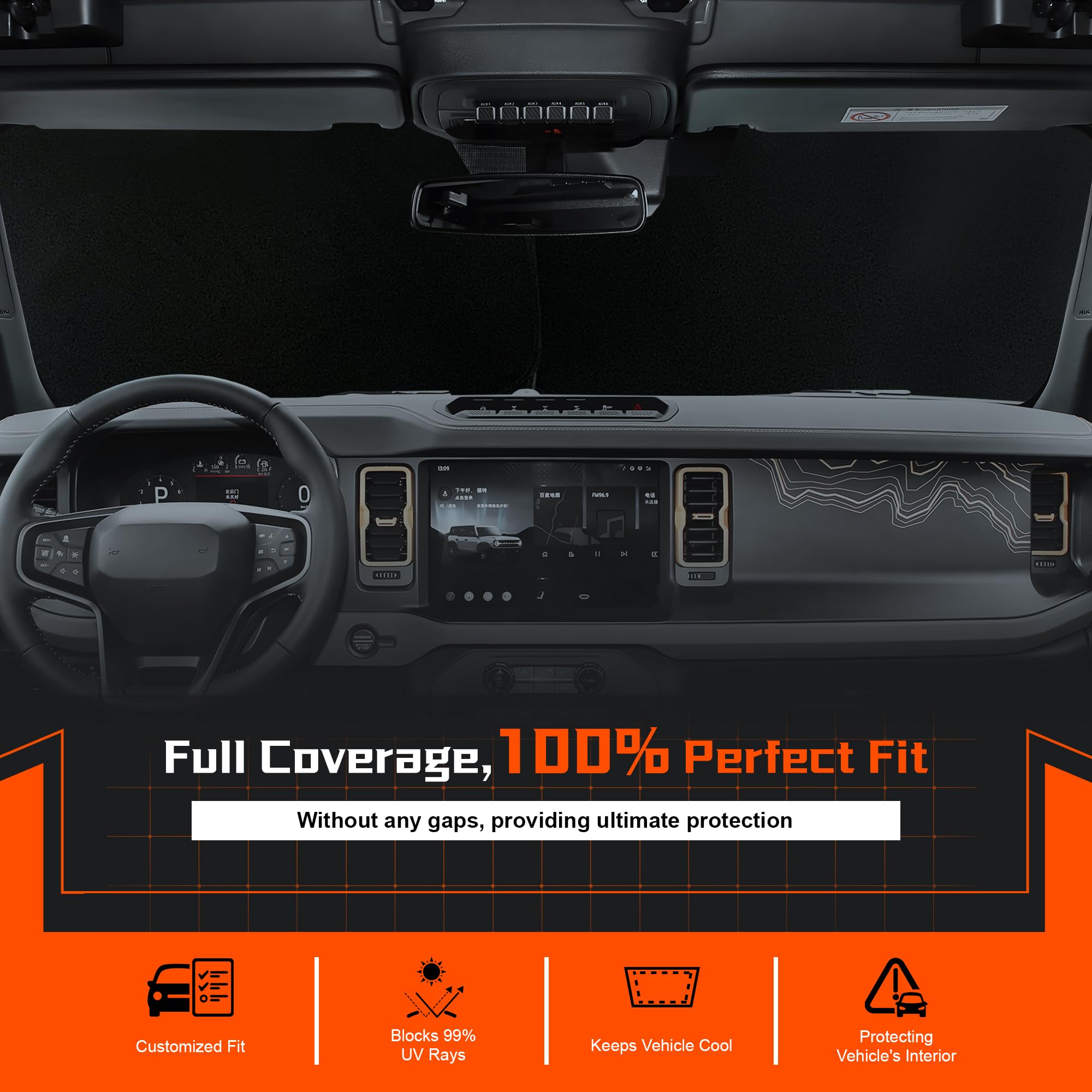 Toluoma Custom Fit Windshield Sun Shade For Kia Optima 2016-2020 - Full Coverage, 210T Reflective Fabric, Double-Layer Design -