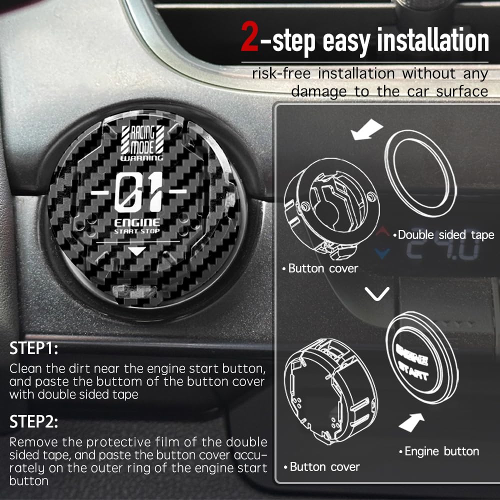 Original Push Start Button Cover, Metal Mecha Car Engine Start Stop Button Protector, Cool Car Accessories Interior Decor Sticke