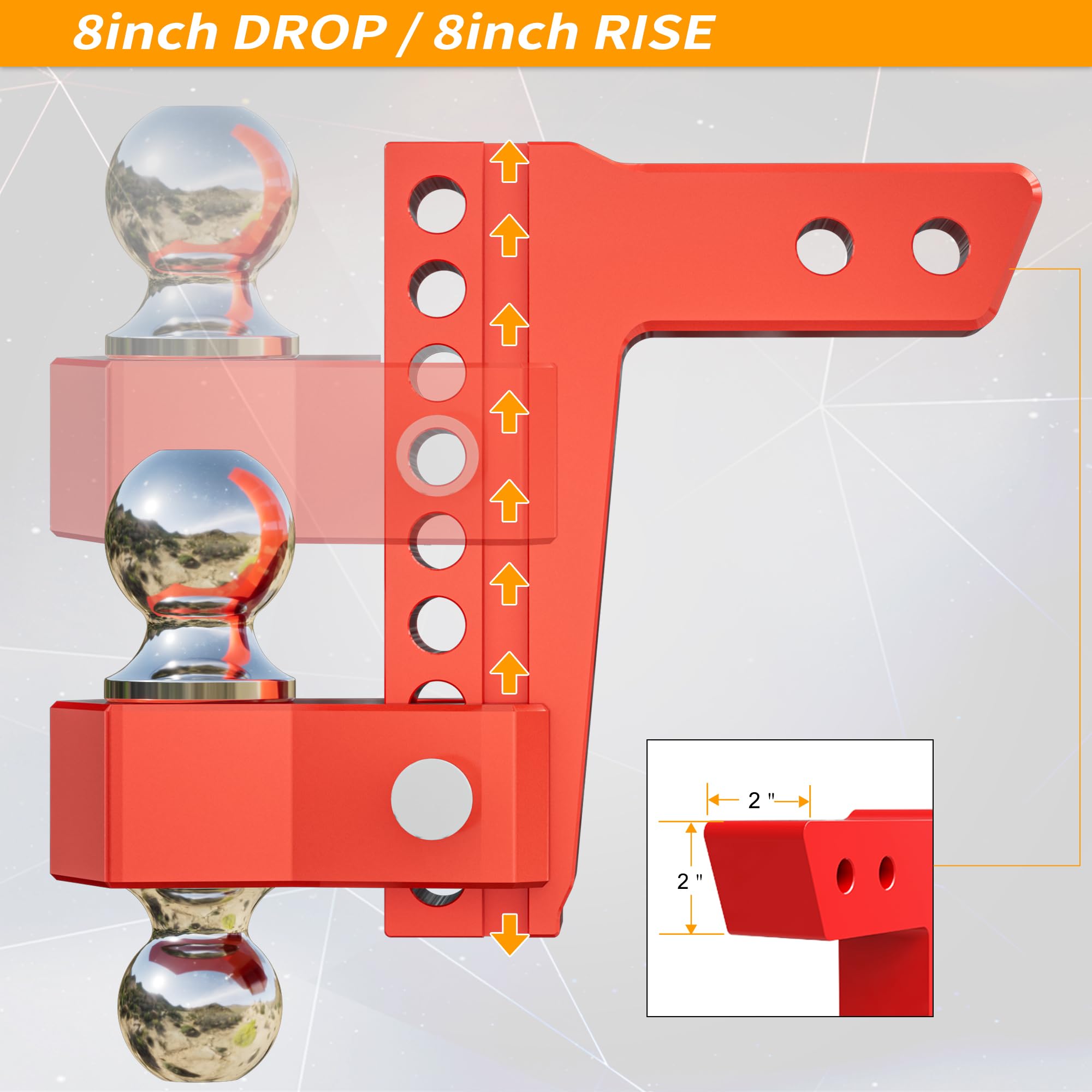 Locame Adjustable Trailer Hitch, Fits 2-Inch Receiver Only, 8-Inch Drop/Rise Aluminum Drop Hitch,12,500 Lbs Gtw-Tow Hitch For He