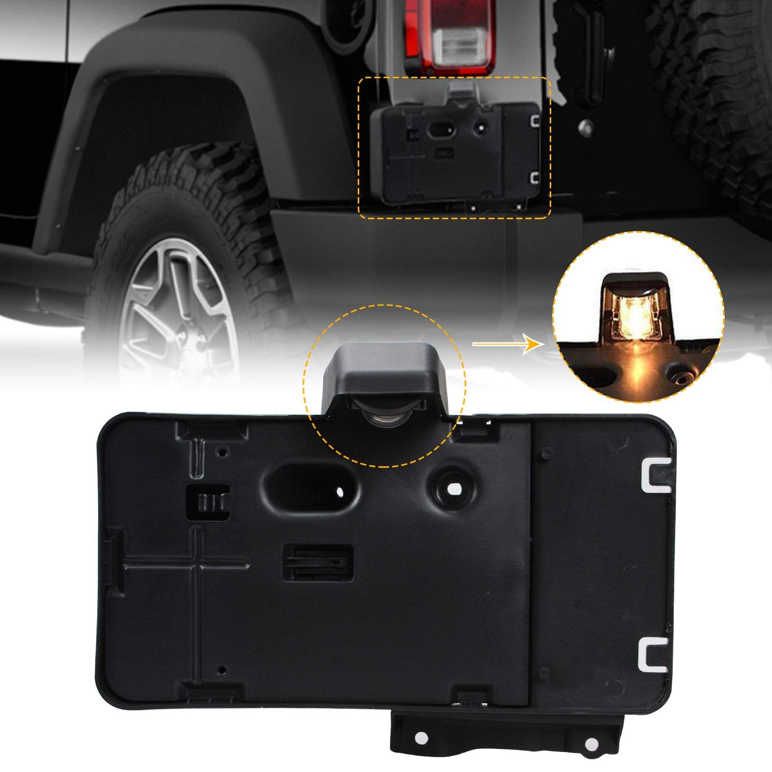 JeCar Fit for JK License Plate Holder Frame with Light Rear License Plate Mounting Bracket Compatible with 2007-2017 Jeep Wrangl