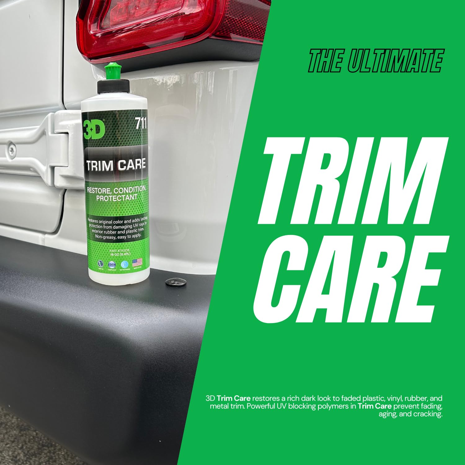 3D Trim Care Restorer - 16oz Black Rubber Surface Renewing Shine & Protection