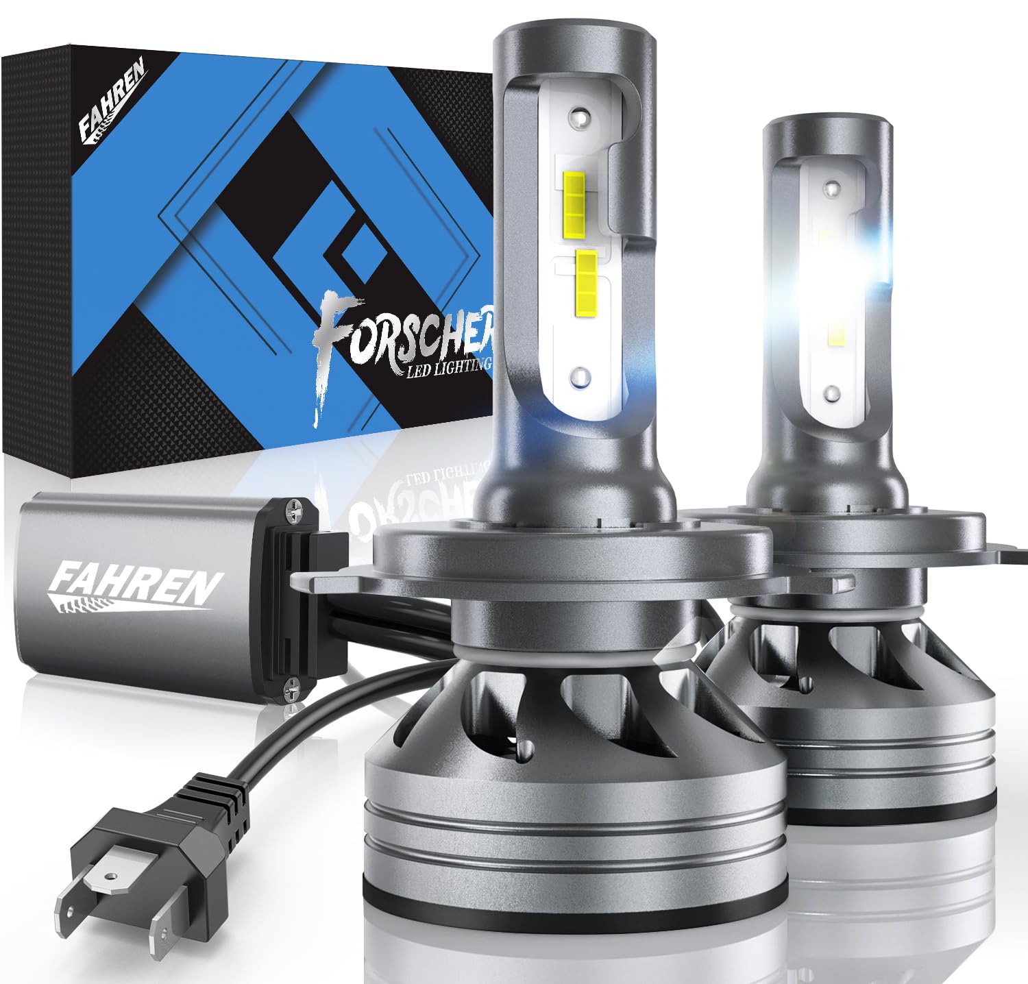 Fahren H4 Driving Light Bulbs 800% Super Bright 9003 Fog Bulbs With 12000 Rpm Turbo Fan, 6500K Cool White Ip68 Waterproof Pack O