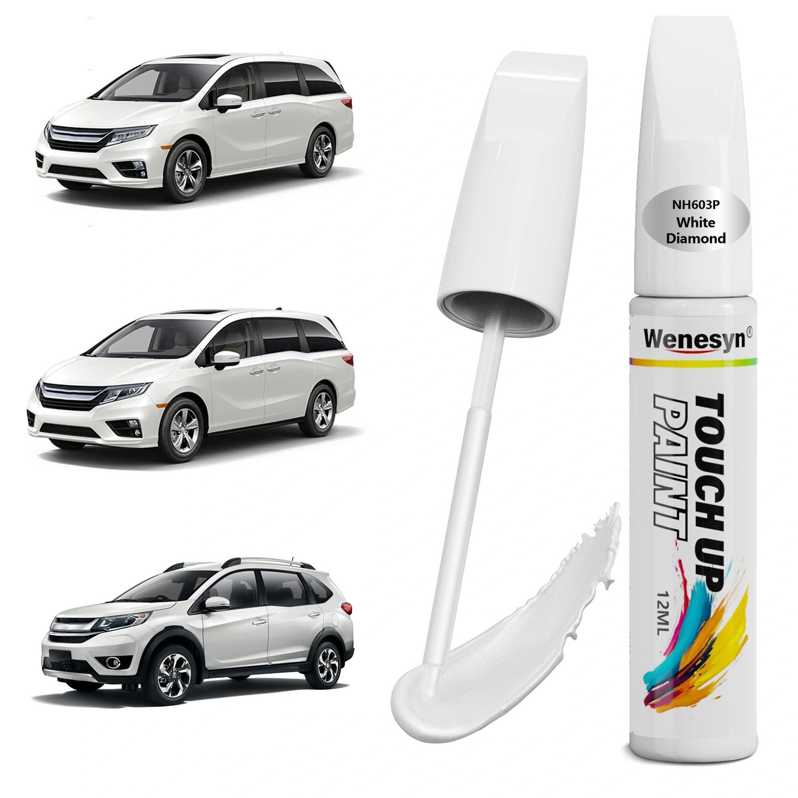 Wenesyn NH603P White Diamond Touch Up Paint Compatible with Honda, Car Paint Scratch Remover for Nicks & Chips Repair, Automotiv