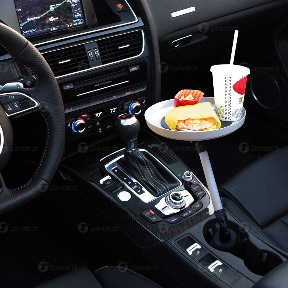 Zone Tech Car Cup Holder Swivel Tray And Storage Bin - Premium Quality 360-Degree Swivel Tray And Storage Bin Fits Most Car Cup