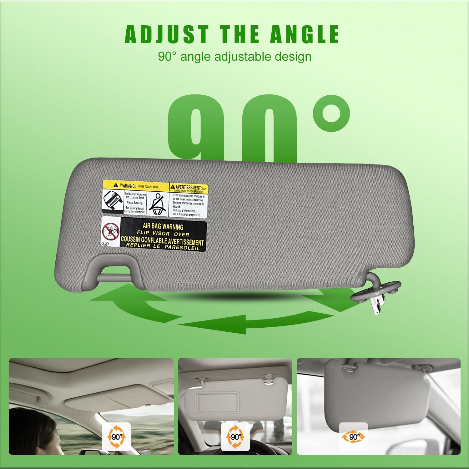 Right Passenger Side Sun Visor for Toyota Highlander 2014 2015 2016 2017 2018 2019 Grey with Light Replace # 74310-0E072-B0 (Gre