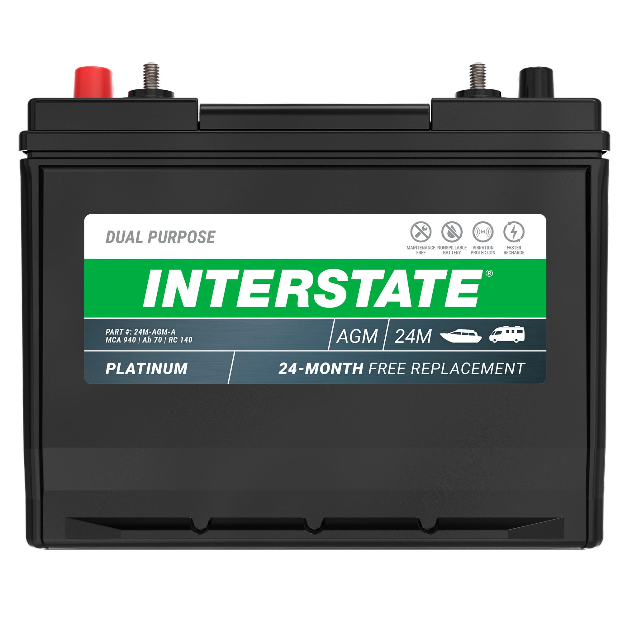 Interstate Batteries Marine/RV Battery 12V 70Ah 750CCA (24M-AGM) Dual Purpose Power Pure Lead AGM RV & Marine Starting Replaceme