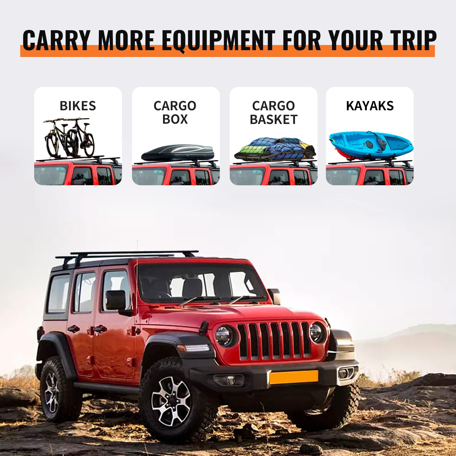 Wonderdriver Roof Rack Cross Bars 200lbs Compatible with Jeep Wrangler JK JL Gladiator JT 2007-2025 with Anti-Theft Metal Lock,
