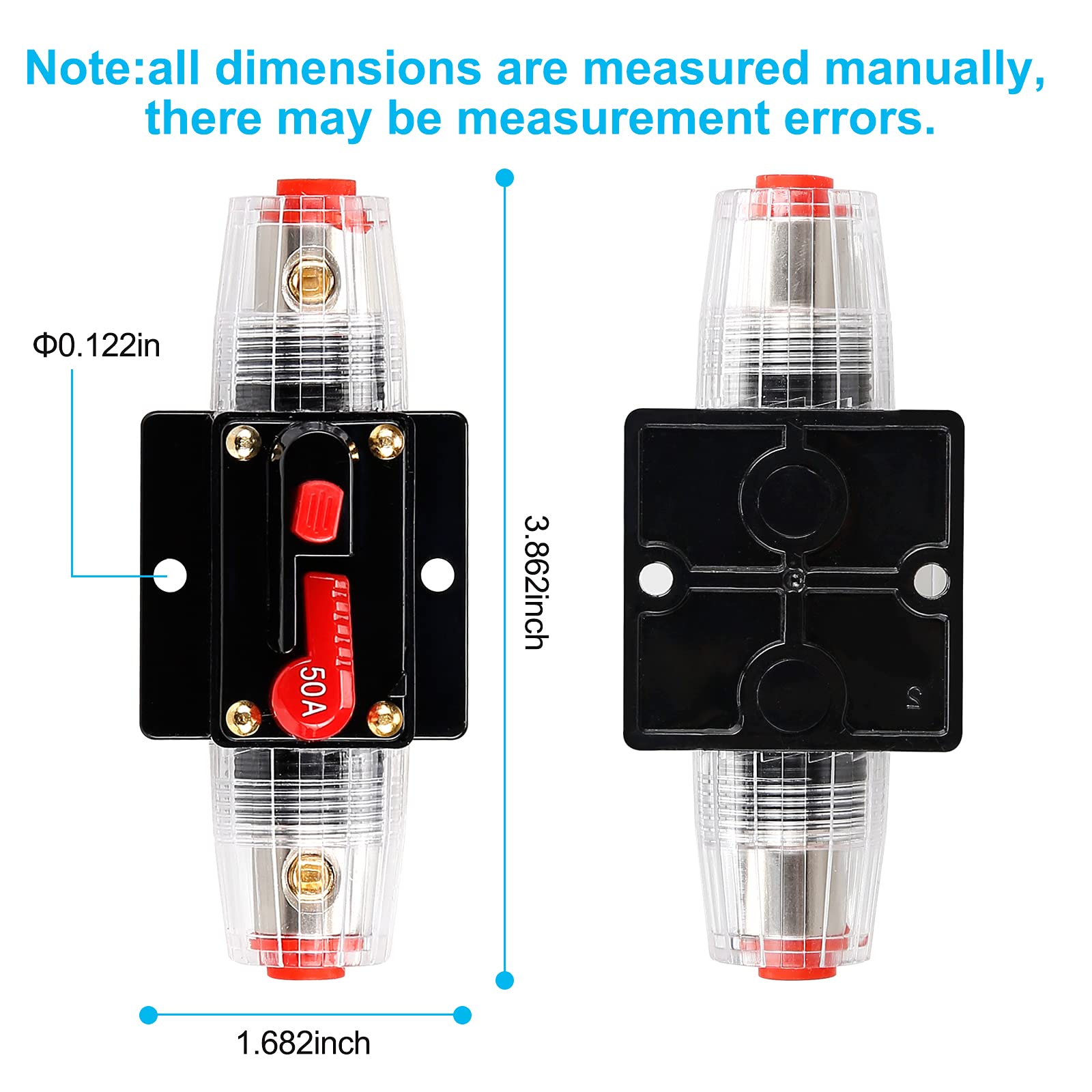 50 Amp Fuse Holders,Audio Circuit Breaker,Reset Fuse Inverter 12V-24V Dc Replace Fuses For Car Audio And Amps Overload Protectio