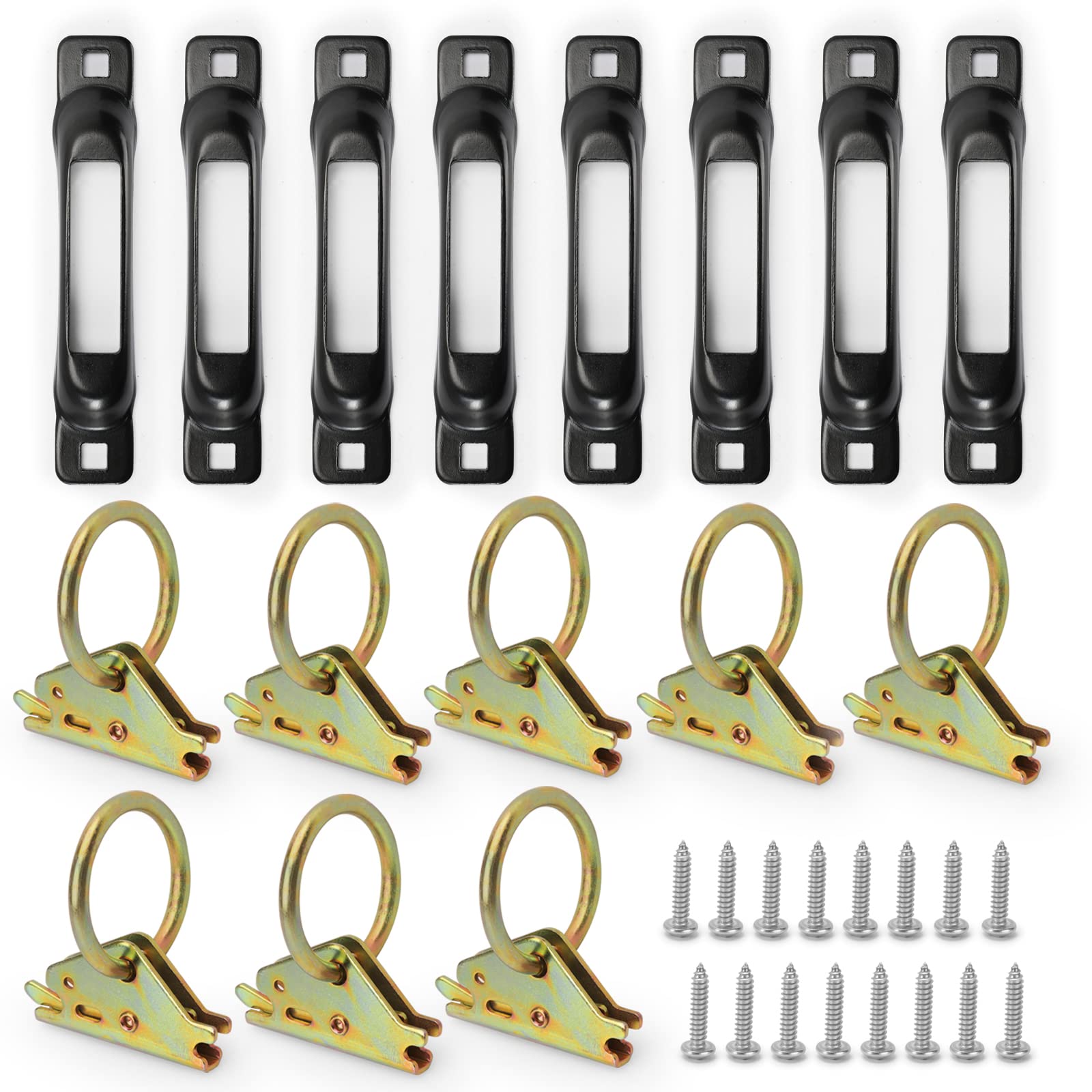 Eapele E-Track Accessories Set - 8 Pcs E-Track O-Ring & 8 Pcs E-Track Single Slot Tie-Downs Compatible With Cargo Loads In Flatb