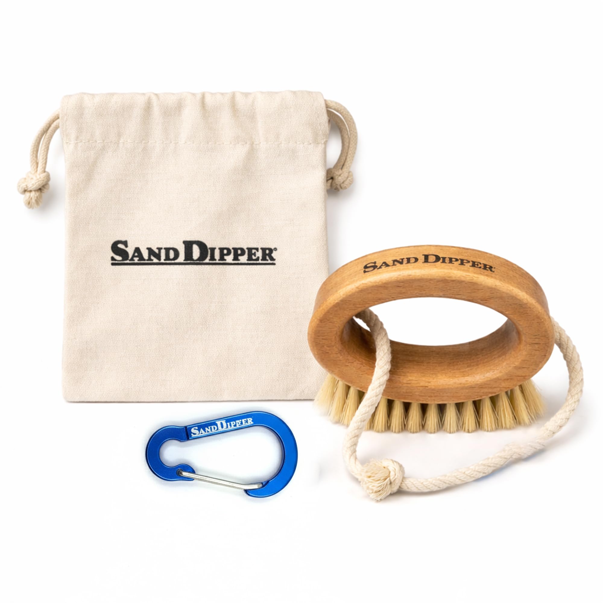 Sand Dipper Beachy Clean Sand Brush - Ergonomic Oval Grip Handle, Removes Sand from Feet, Gear, Pets & Car Mats - Beach, Camping