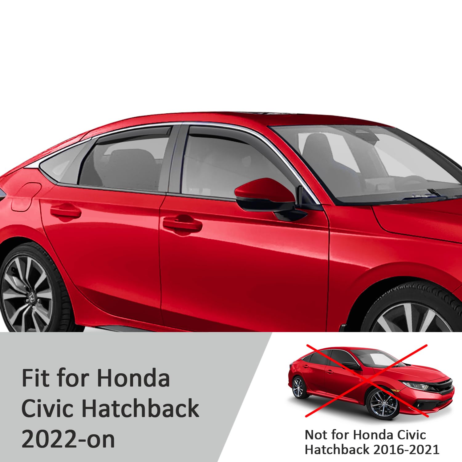 Voron Glass In-Channel Extra Durable Rain Guards For Honda Civic 2022-2025 Hatchback, Window Deflectors, Vent Window Visors, 4 P