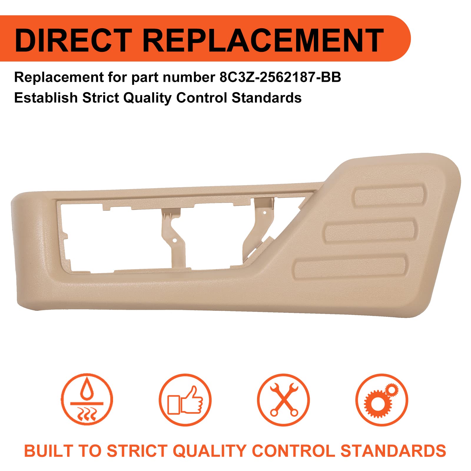 ECOTRIC Tan Driver Seat Cushion Panel Trim for 2008-2010 Ford Super Duty, ABS Plastic, Replacement #8C3Z-2562187-BB
